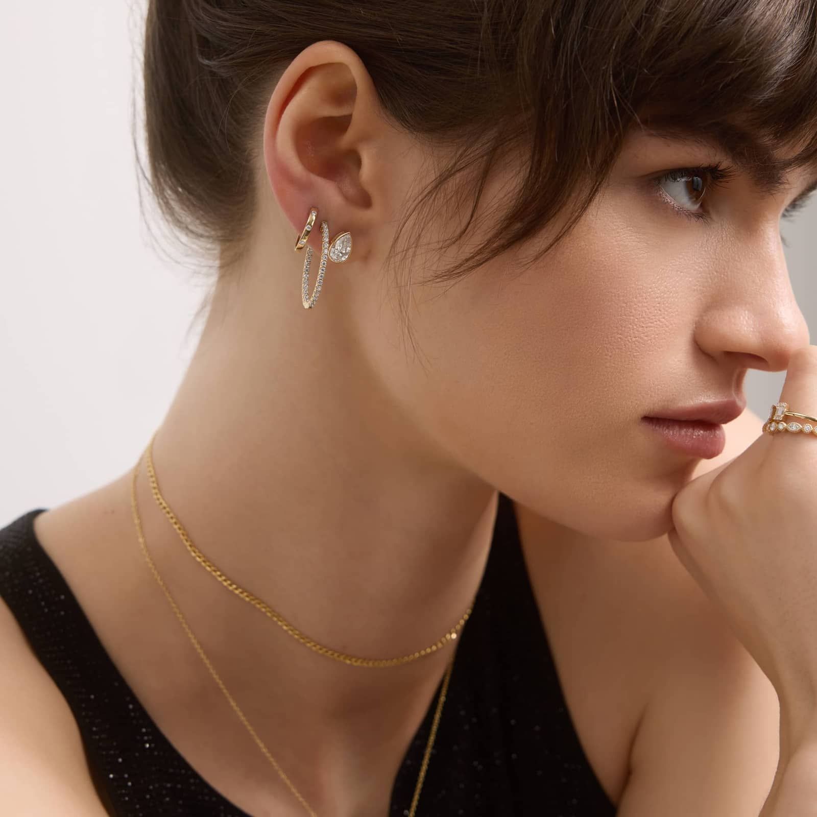 Bezel Diamond Stud Earrings With 2 CTW Pear Shaped Diamonds in 14K Yellow Gold