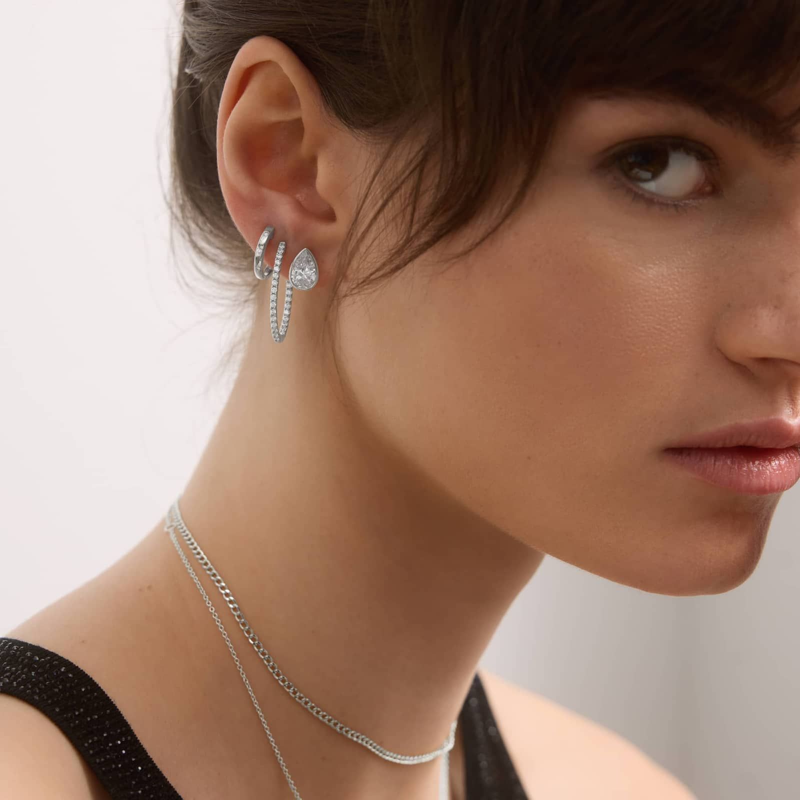 Bezel Stud Earrings With 3 CTW Pear Shaped Lab-Grown Diamonds in 14K White Gold