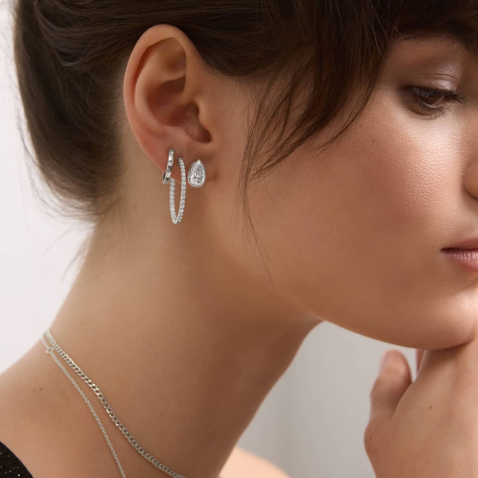 Bezel Stud Earrings With 3 CTW Pear Shaped Lab-Grown Diamonds in 14K White Gold