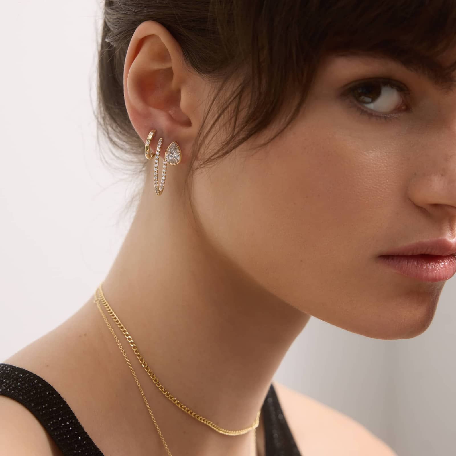 Bezel Stud Earrings With 3 CTW Pear Shaped Lab-Grown Diamonds in 14K Yellow Gold