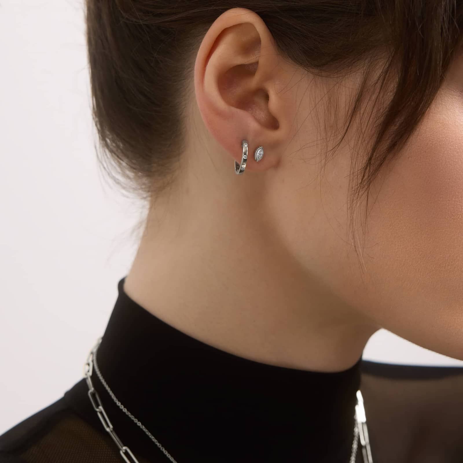 Bezel Diamond Stud Earrings With 0.25 CTW Marquise Cut Diamonds in 14K White Gold