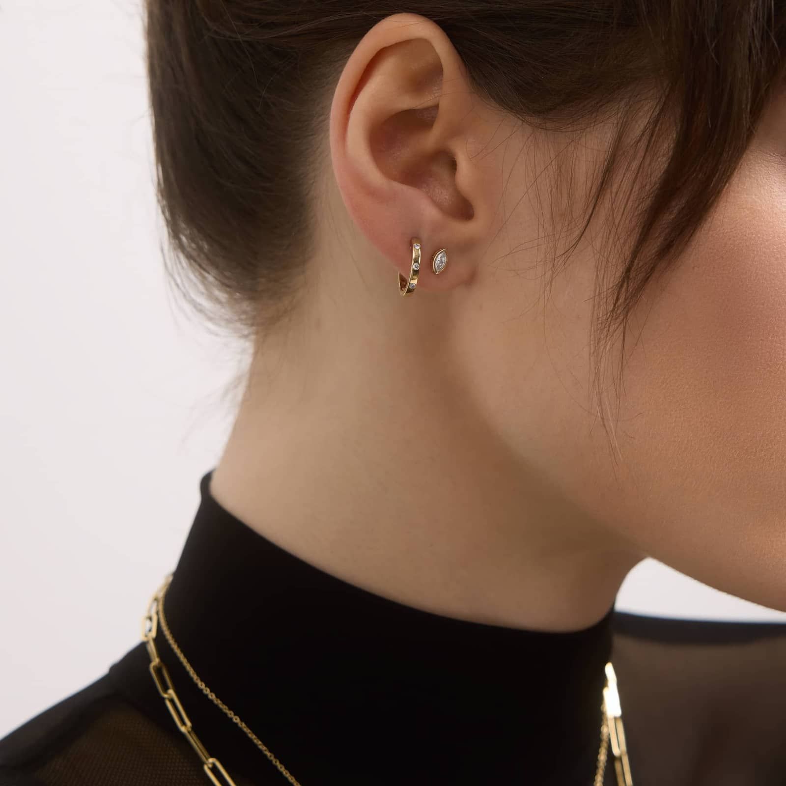 Bezel Diamond Stud Earrings With 0.25 CTW Marquise Cut Diamonds in 14K Yellow Gold