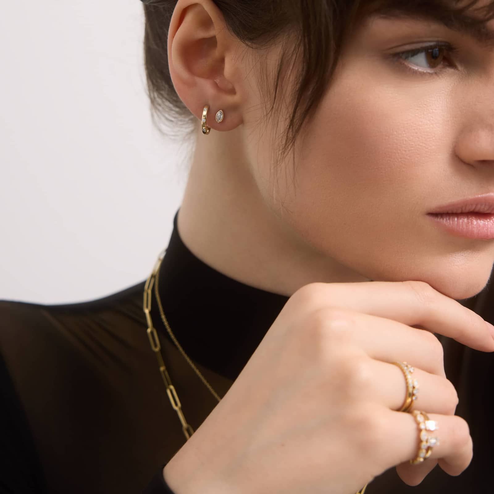 Bezel Diamond Stud Earrings With 0.25 CTW Marquise Cut Diamonds in 14K Yellow Gold