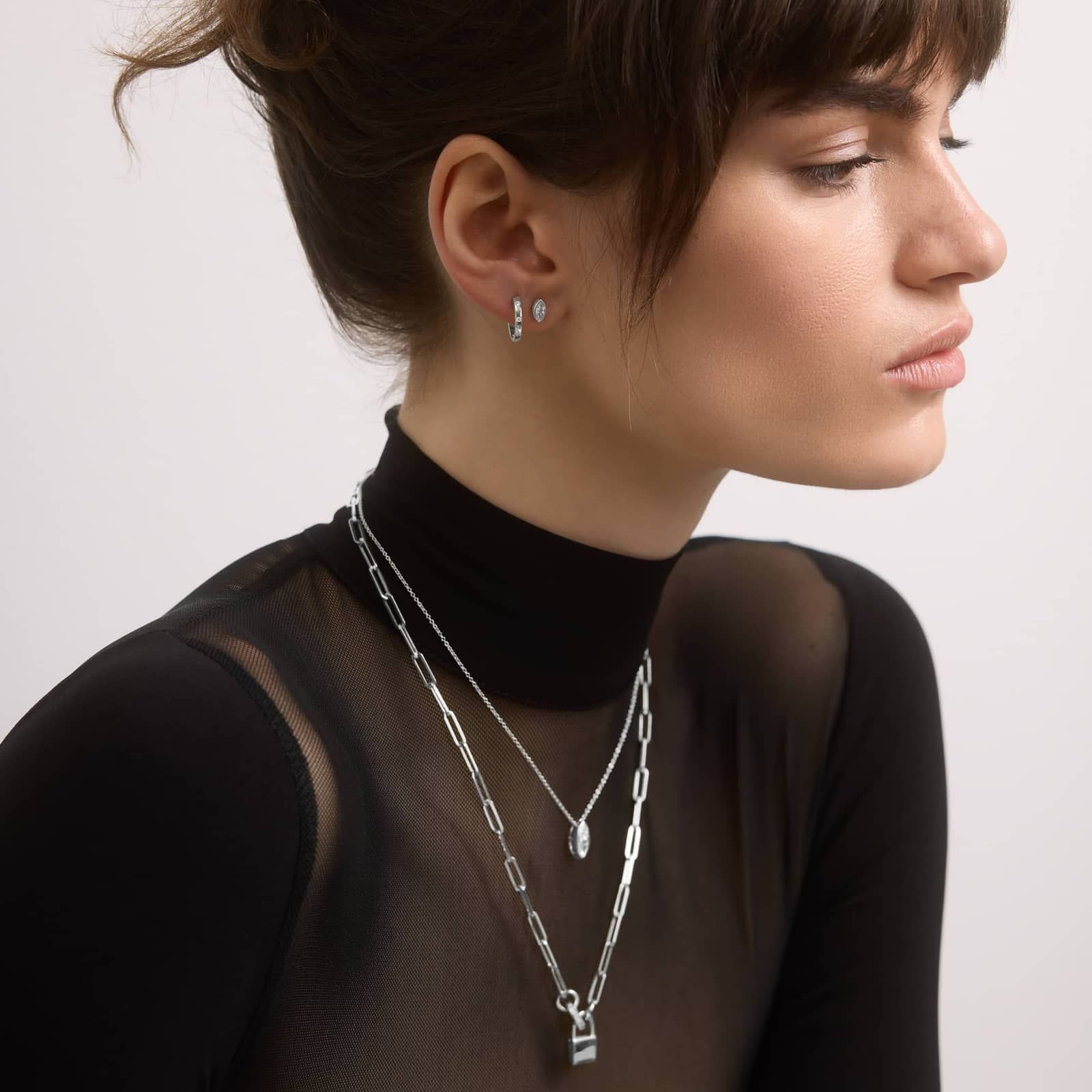 Bezel Diamond Stud Earrings With 0.5 CTW Marquise Cut Diamonds in 14K White Gold