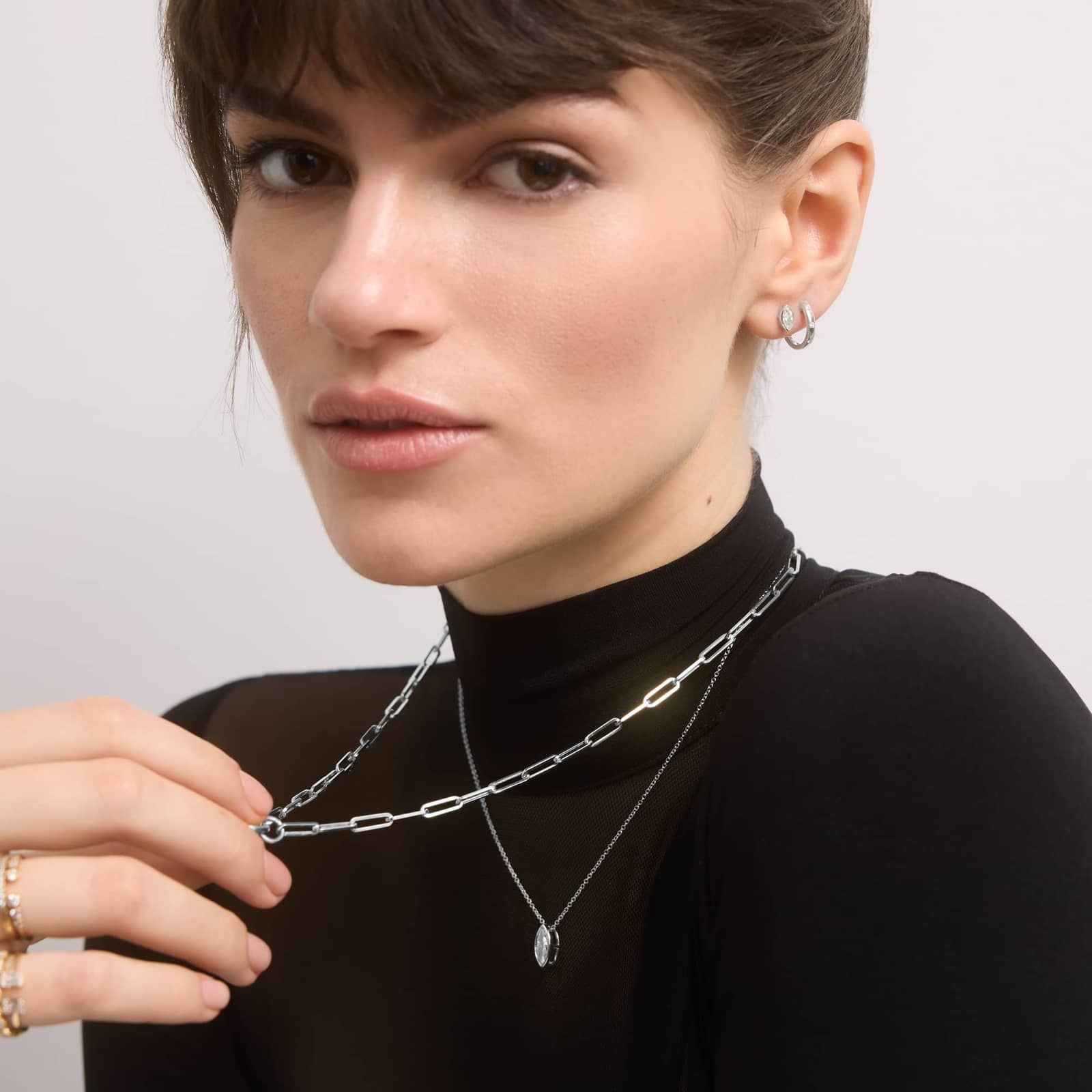 Bezel Diamond Stud Earrings With 0.5 CTW Marquise Cut Diamonds in 14K White Gold