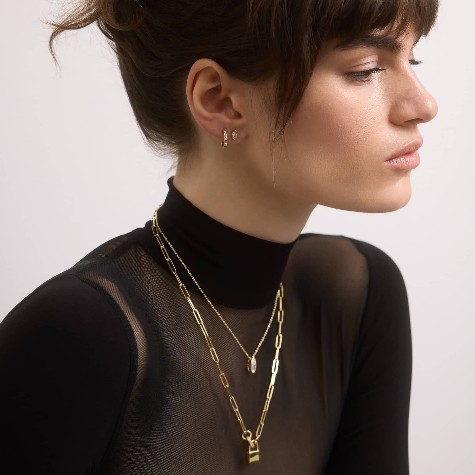 Bezel Diamond Stud Earrings With 0.5 CTW Marquise Cut Diamonds in 14K Yellow Gold