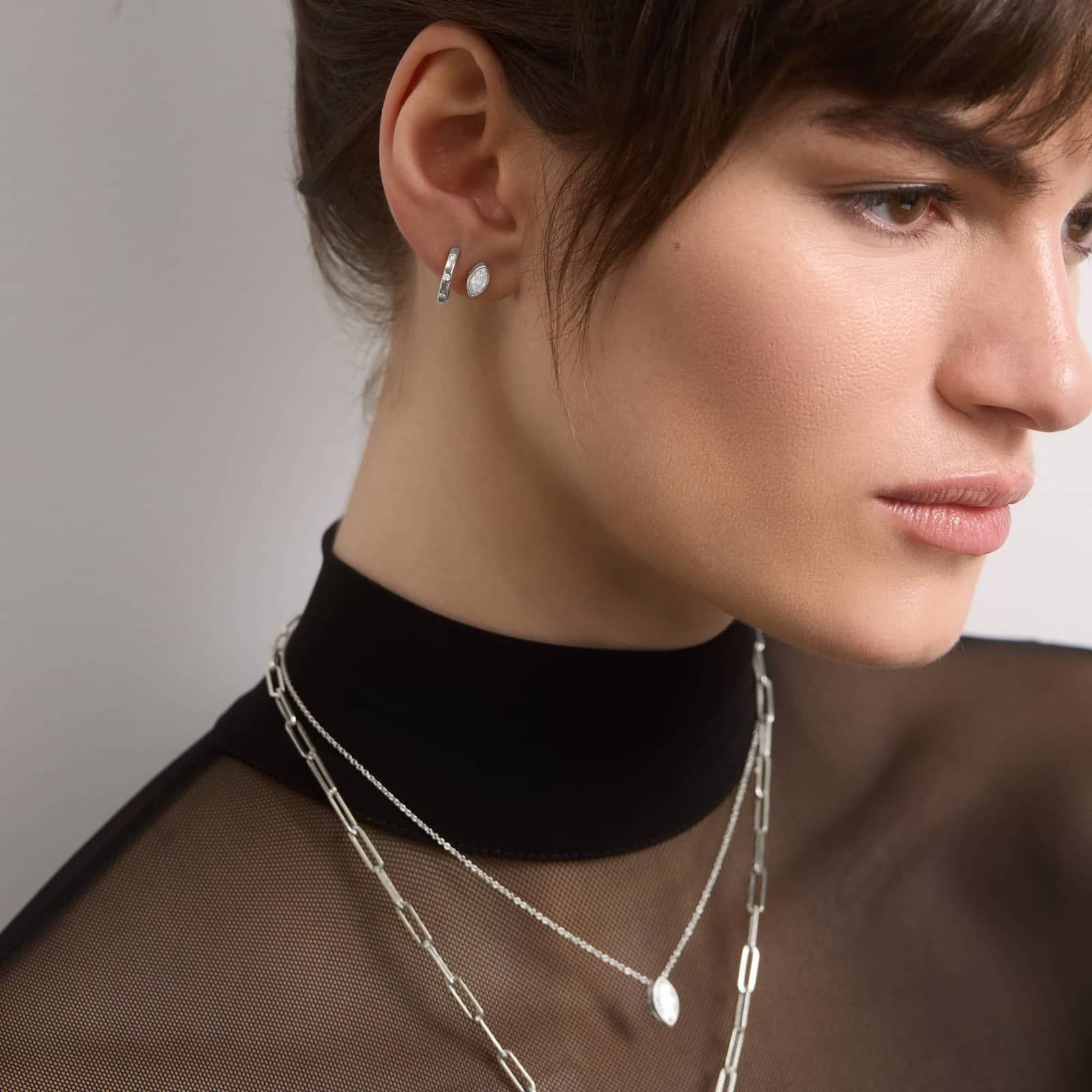 Bezel Diamond Stud Earrings With 0.75 CTW Marquise Cut Diamonds in 14K White Gold