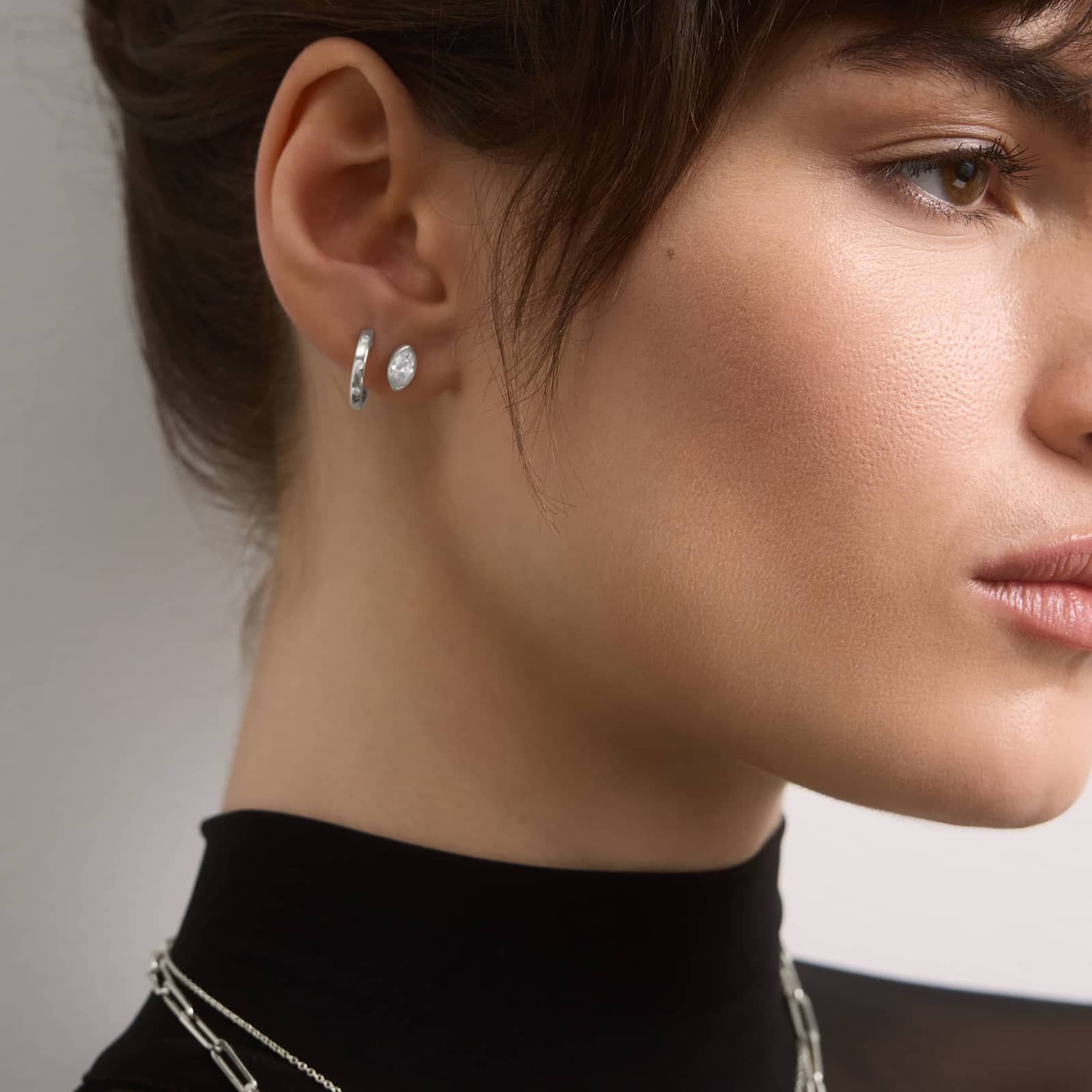 Bezel Diamond Stud Earrings With 0.75 CTW Marquise Cut Diamonds in 14K White Gold