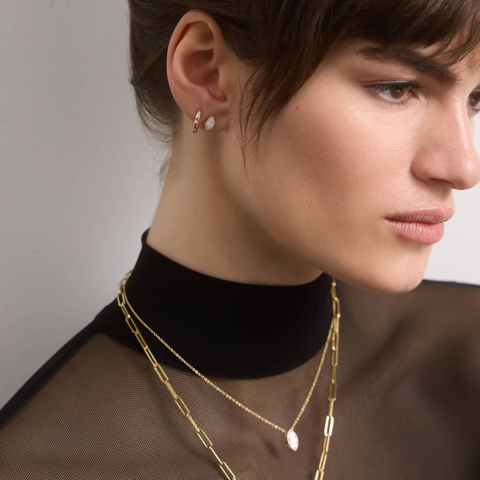 Bezel Diamond Stud Earrings With 0.75 CTW Marquise Cut Diamonds in 14K Yellow Gold