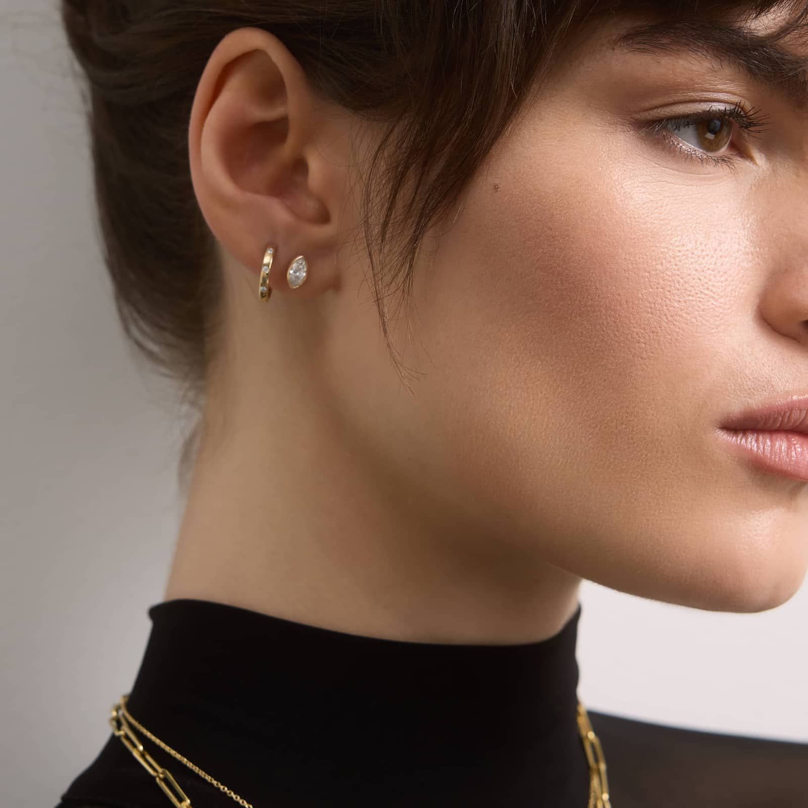 Bezel Diamond Stud Earrings With 0.75 CTW Marquise Cut Diamonds in 14K Yellow Gold