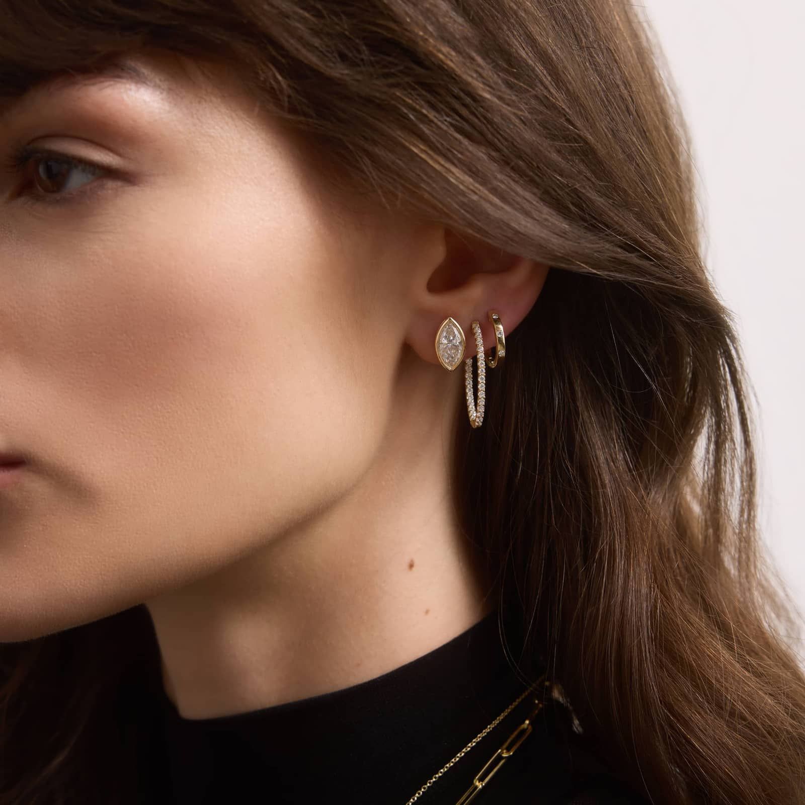 Bezel Stud Earrings With 3 CTW Marquise Cut Lab-Grown Diamonds in 14K Yellow Gold