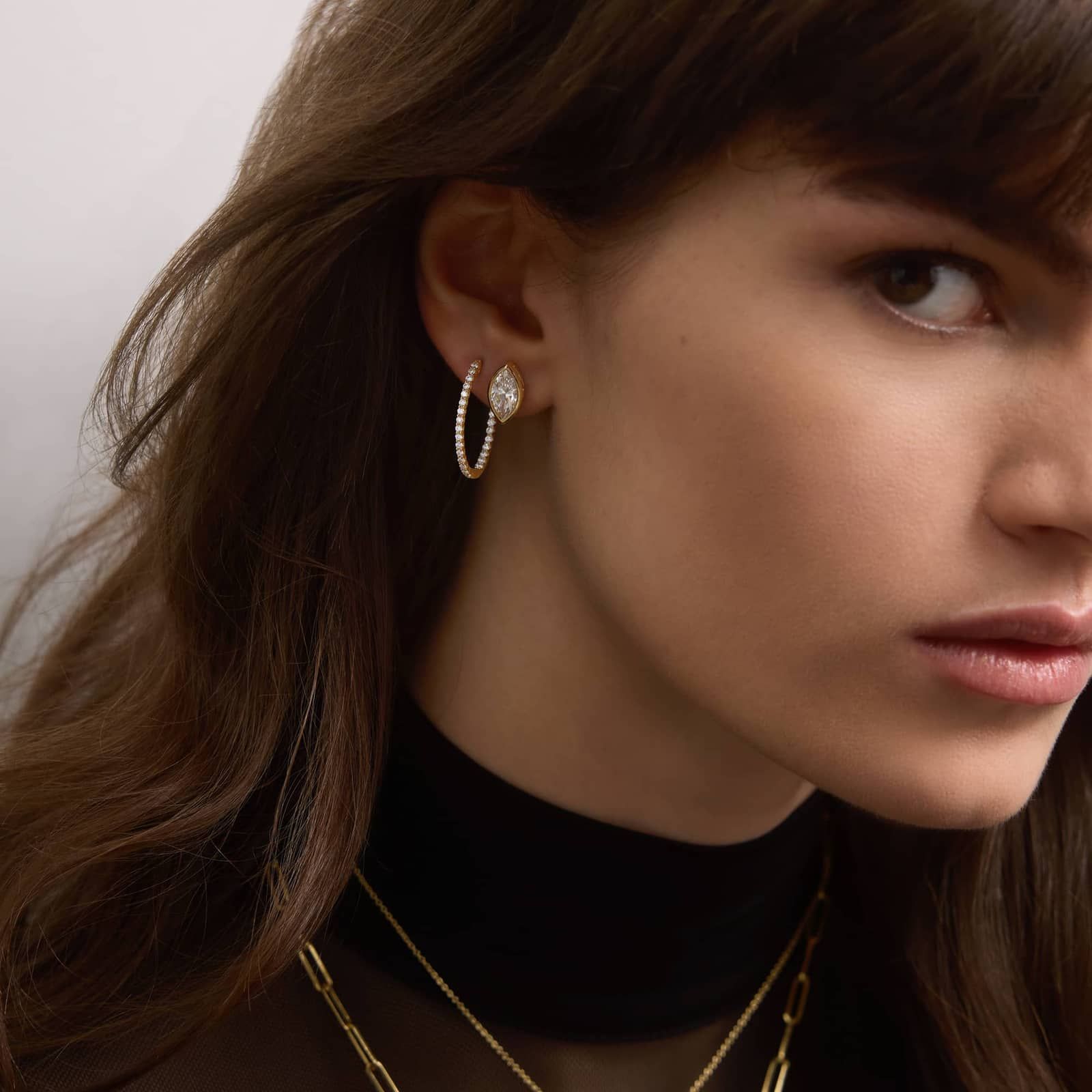 Bezel Stud Earrings With 3 CTW Marquise Cut Lab-Grown Diamonds in 14K Yellow Gold