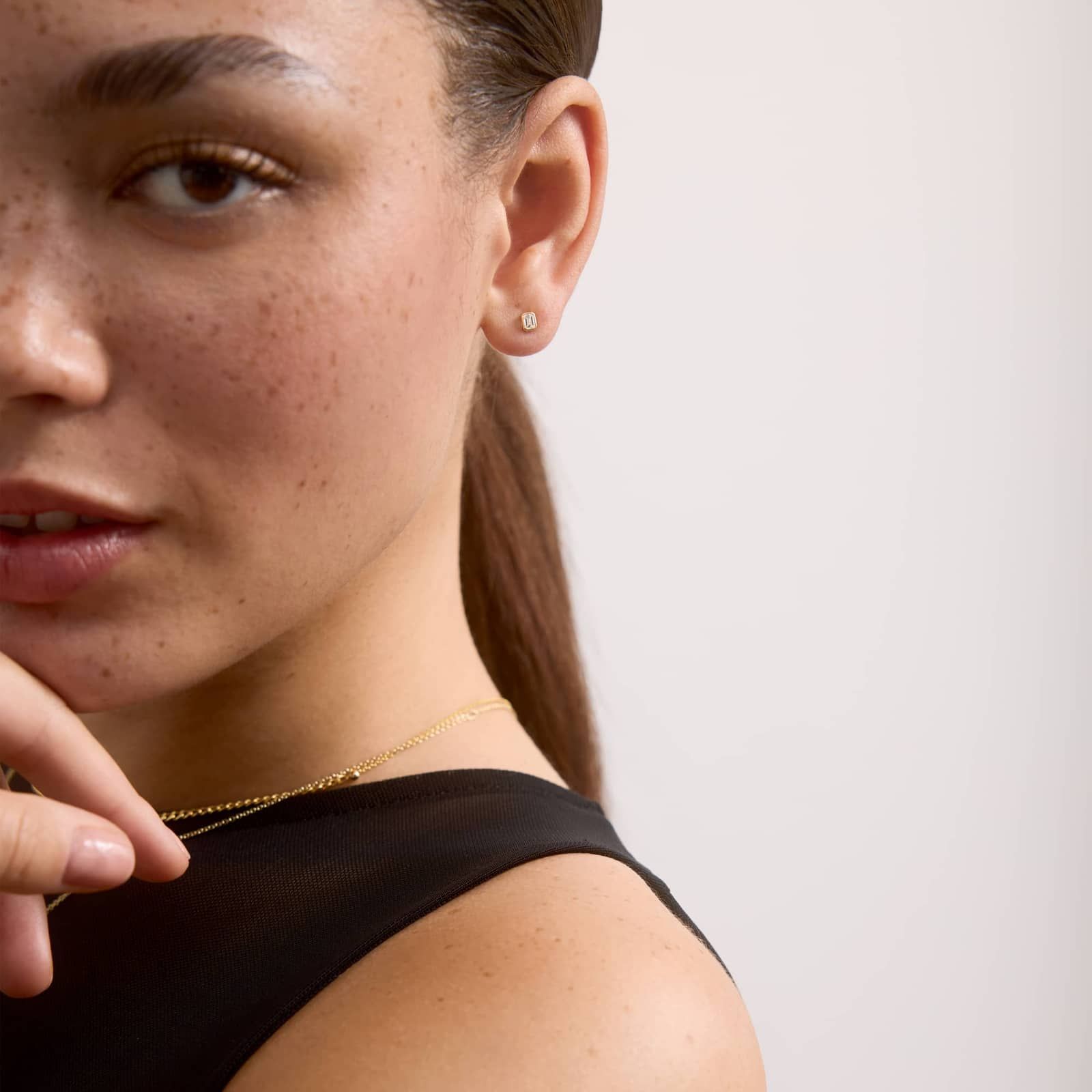 Bezel Stud Earrings With 0.25 CTW Emerald Cut Lab-Grown Diamonds in 14K Yellow Gold