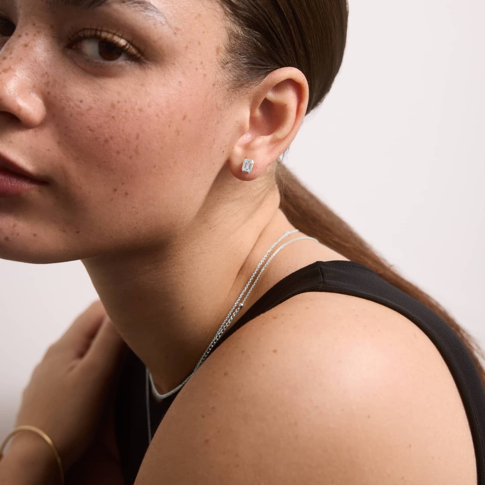 Bezel Stud Earrings With 1 CTW Emerald Cut Lab-Grown Diamonds in 14K White Gold