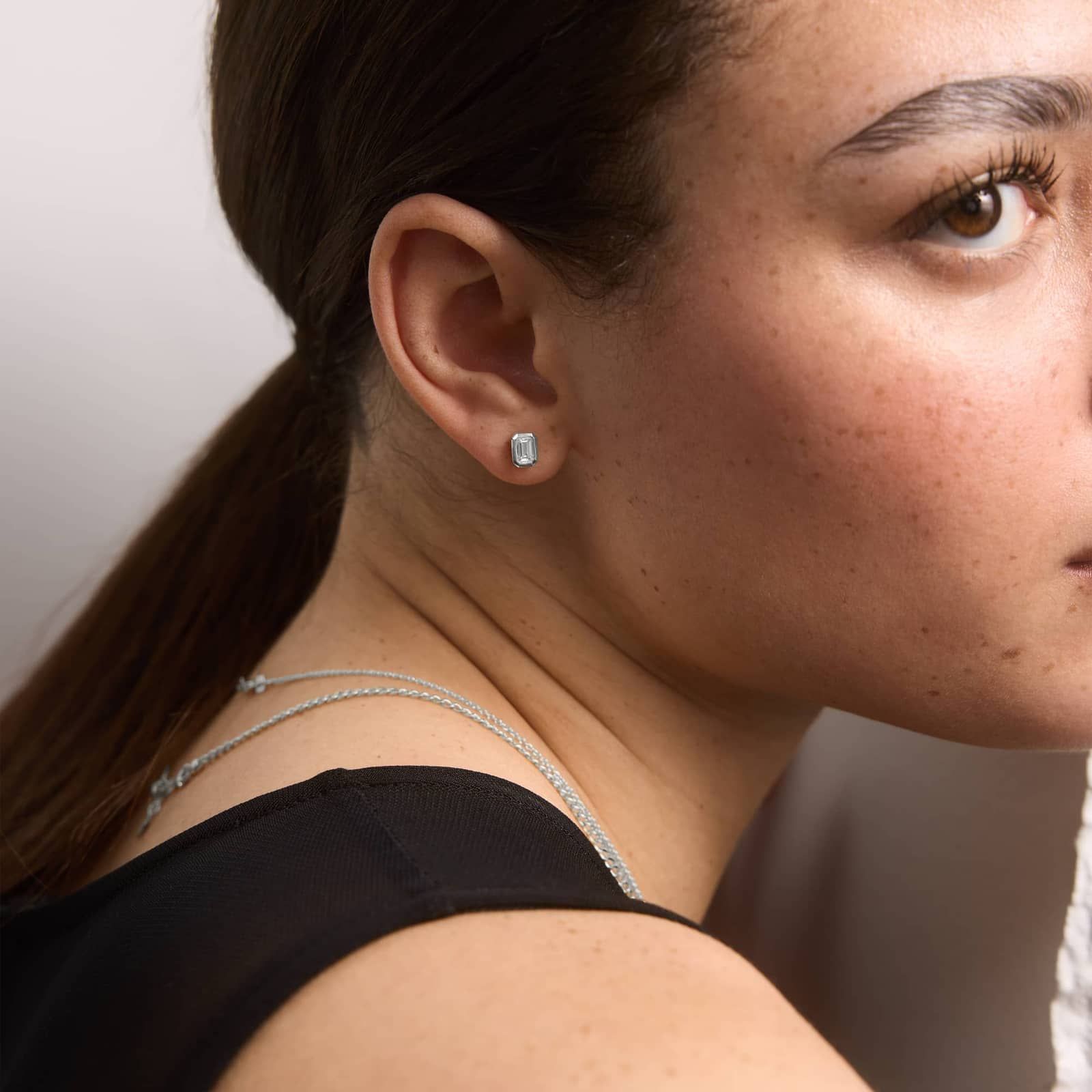 Bezel Stud Earrings With 1 CTW Emerald Cut Lab-Grown Diamonds in 14K White Gold
