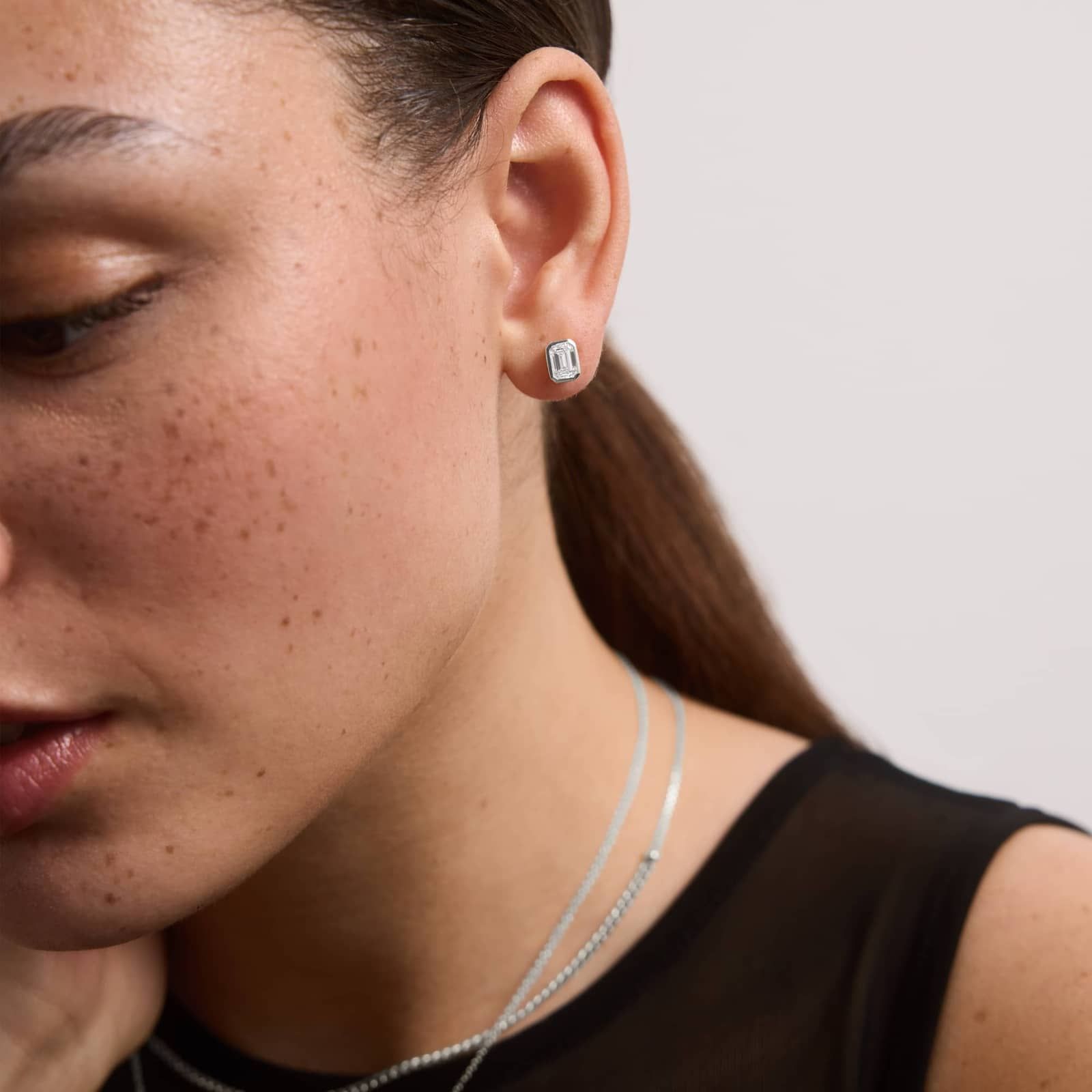 Bezel Stud Earrings With 1.5 CTW Emerald Cut Lab-Grown Diamonds in 14K White Gold