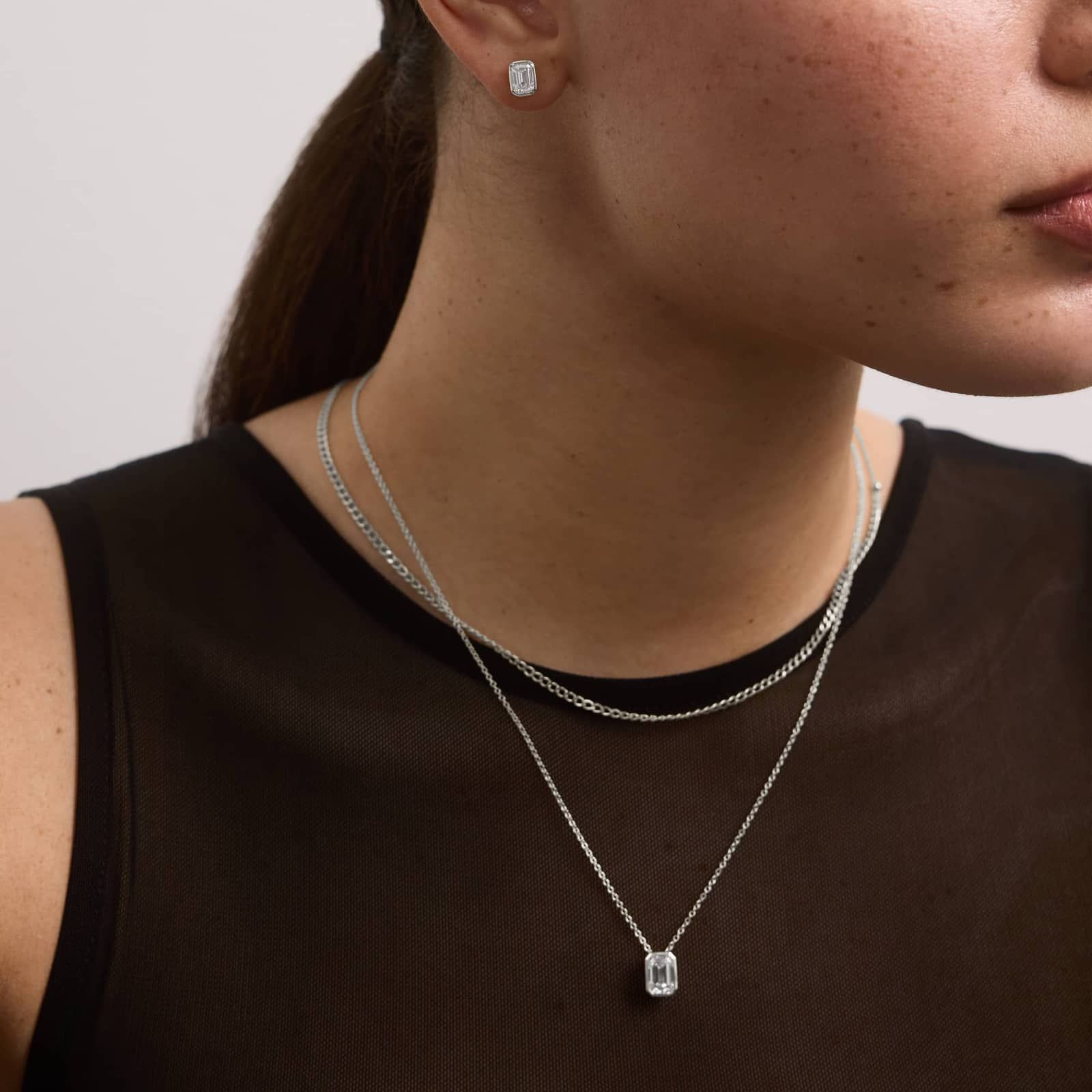 Bezel Stud Earrings With 1.5 CTW Emerald Cut Lab-Grown Diamonds in 14K White Gold