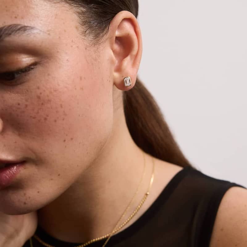 Bezel Stud Earrings With 1.5 CTW Emerald Cut Lab-Grown Diamonds in 14K Yellow Gold