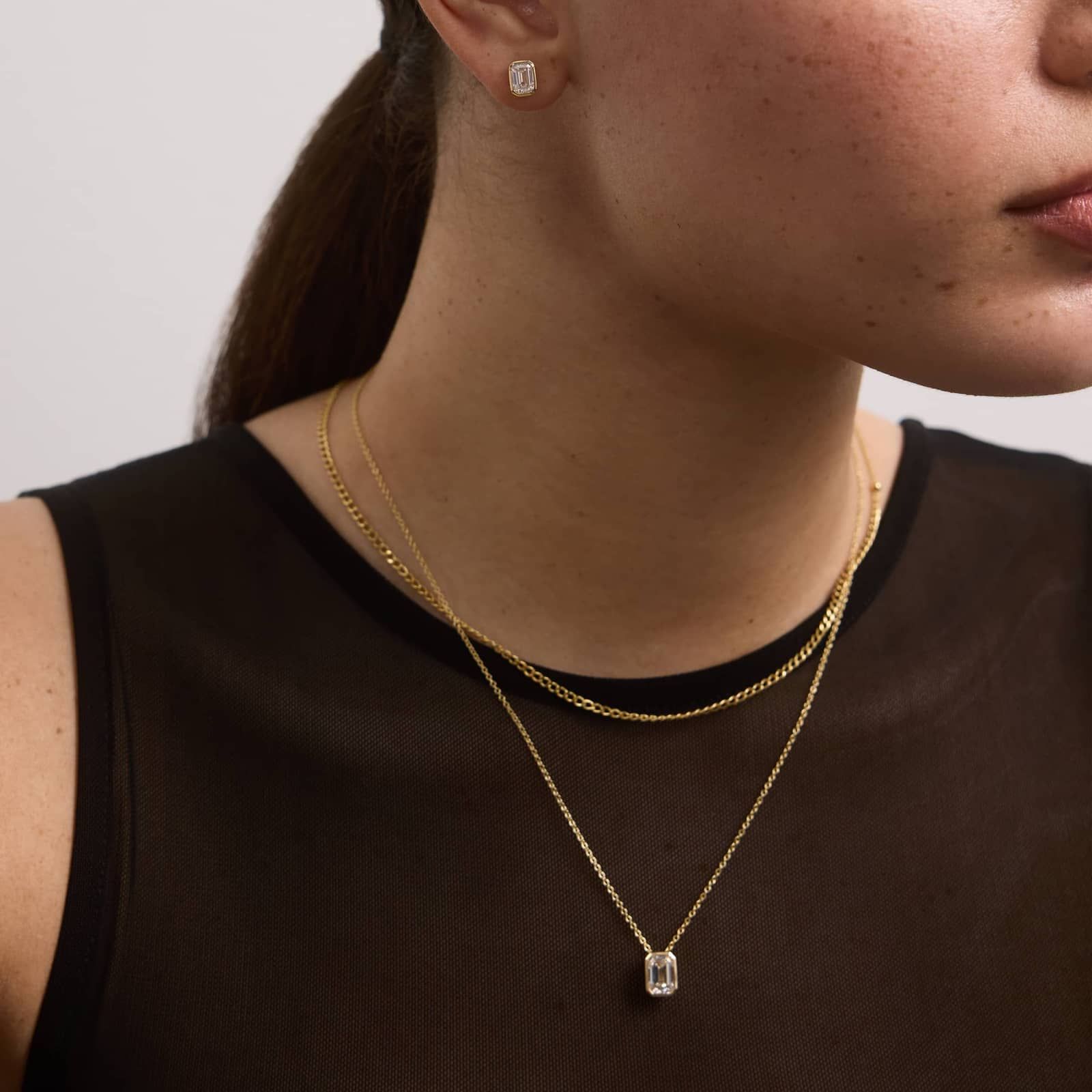 Bezel Stud Earrings With 1.5 CTW Emerald Cut Lab-Grown Diamonds in 14K Yellow Gold