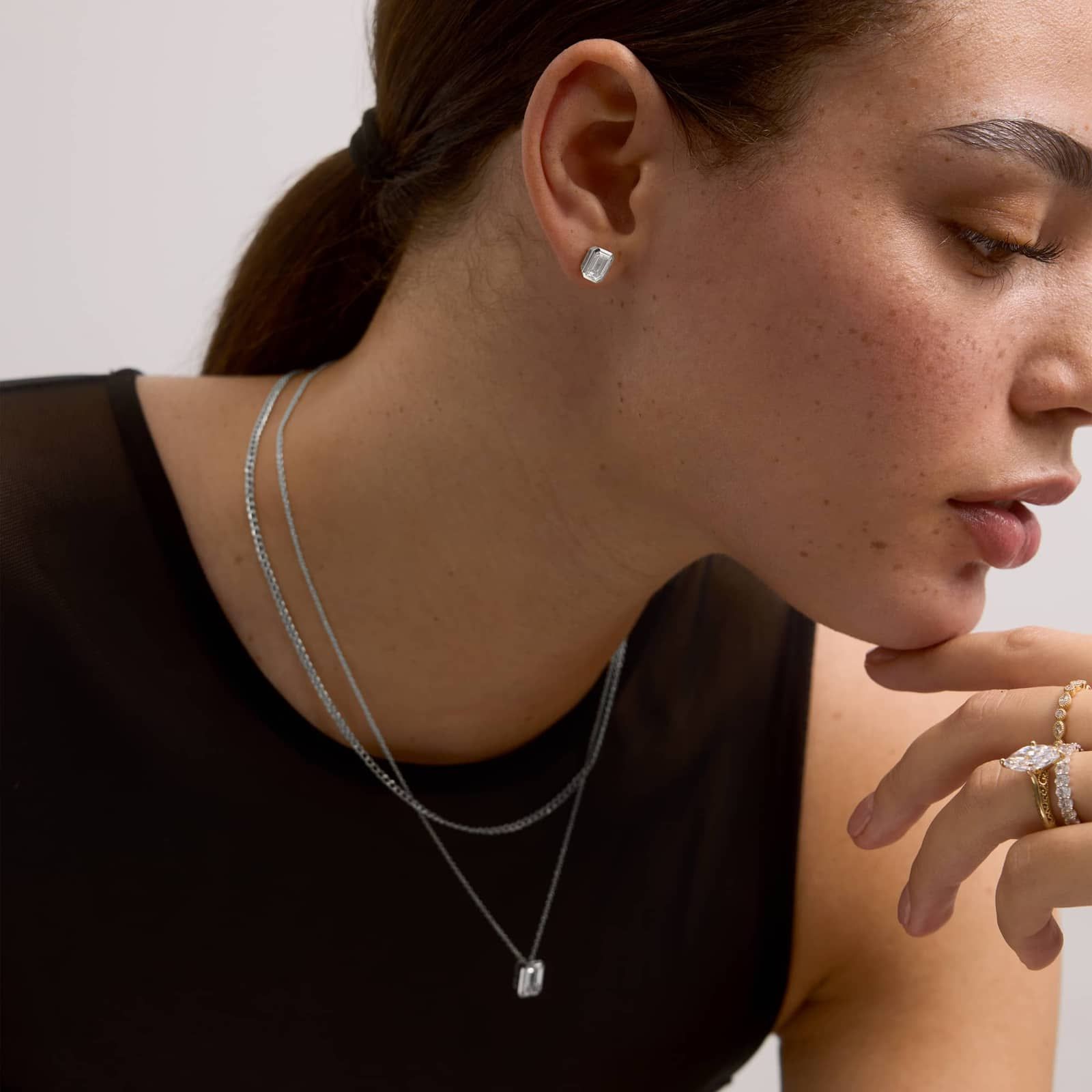 Bezel Stud Earrings With 2 CTW Emerald Cut Lab-Grown Diamonds in 14K White Gold