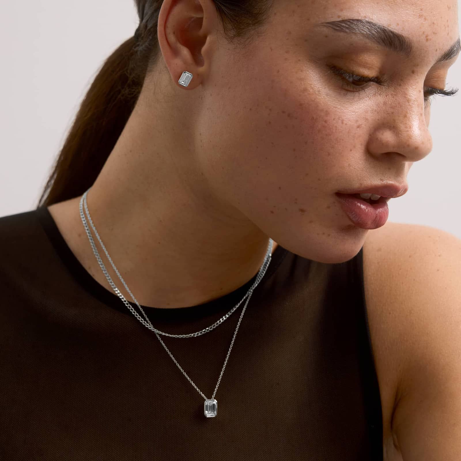 Bezel Stud Earrings With 2 CTW Emerald Cut Lab-Grown Diamonds in 14K White Gold