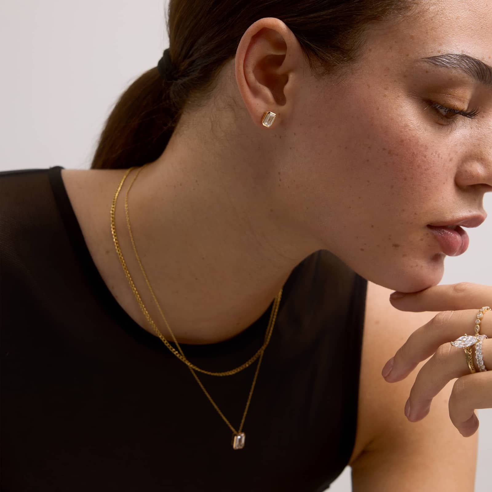Bezel Stud Earrings With 2 CTW Emerald Cut Lab-Grown Diamonds in 14K Yellow Gold