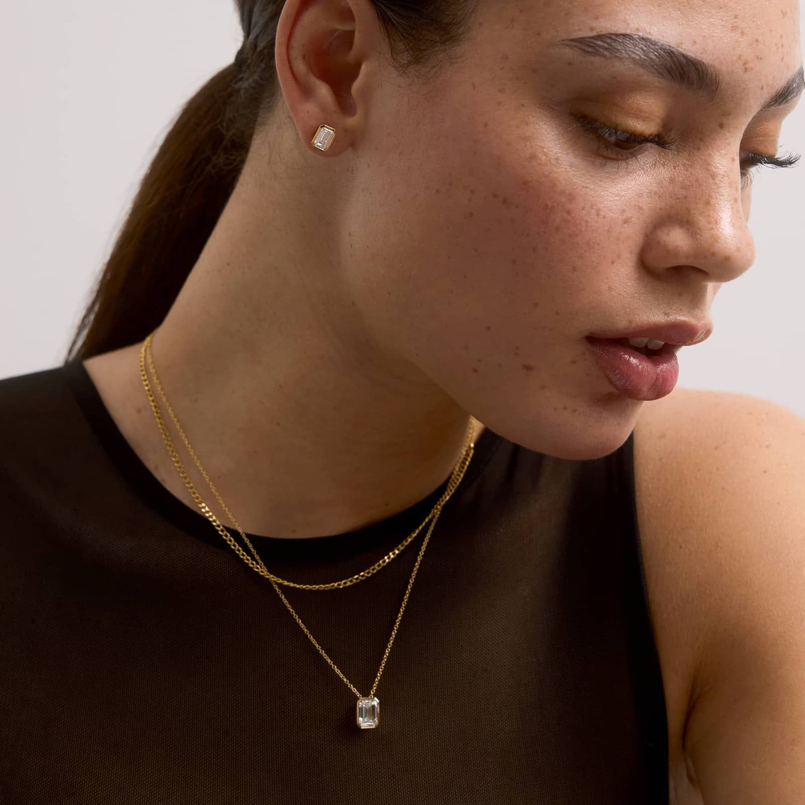 Bezel Stud Earrings With 2 CTW Emerald Cut Lab-Grown Diamonds in 14K Yellow Gold