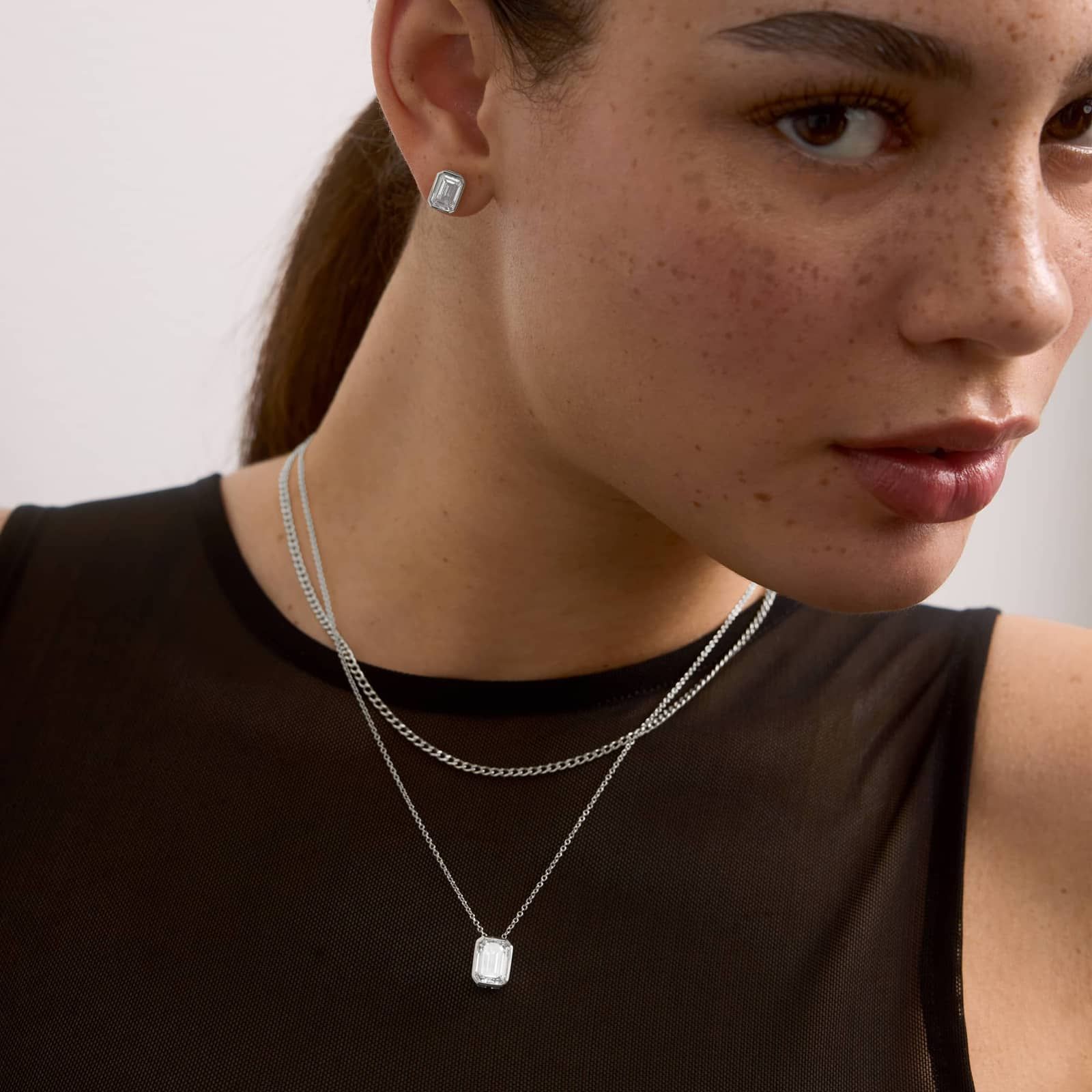 Bezel Stud Earrings With 3 CTW Emerald Cut Lab-Grown Diamonds in 14K White Gold