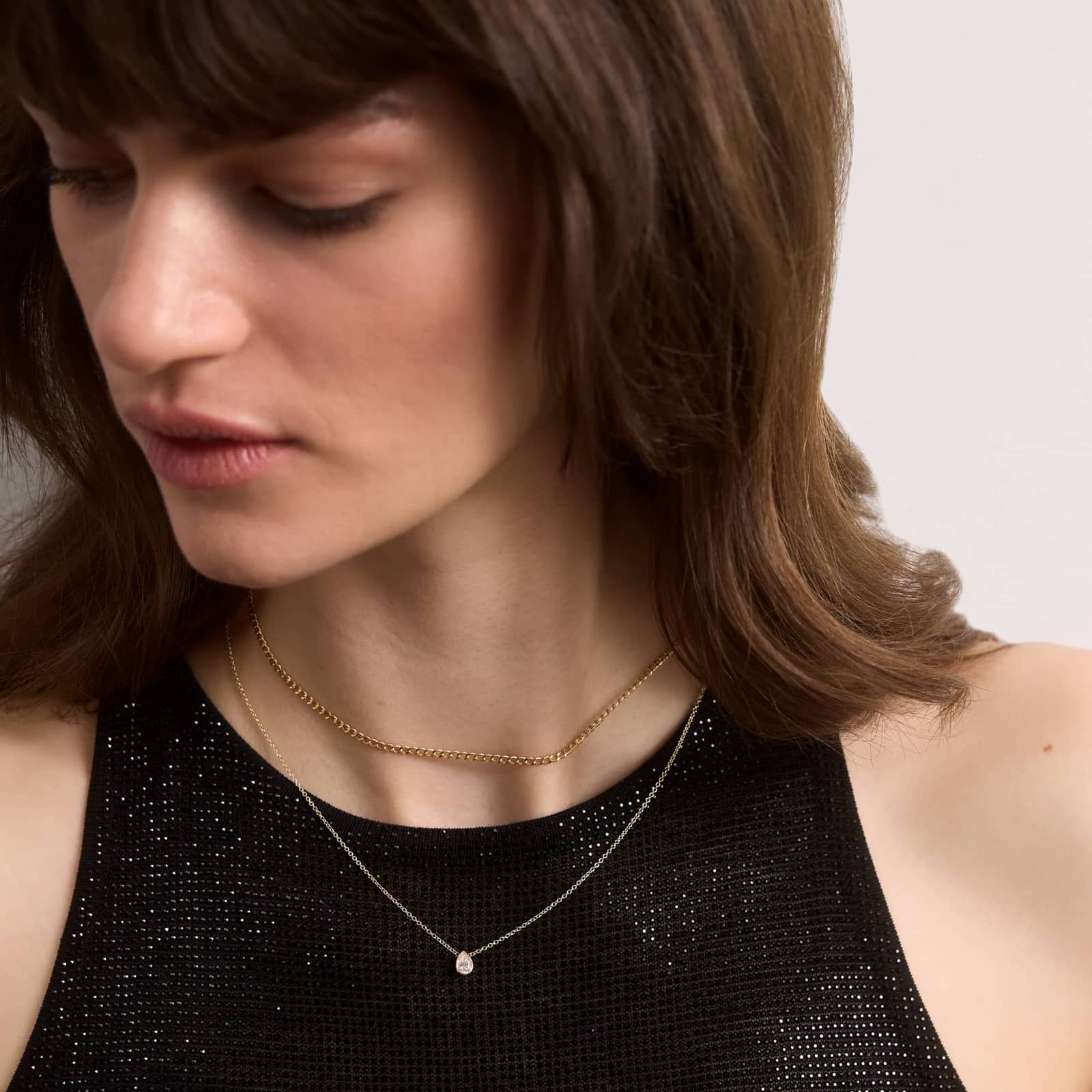 Bezel Solitaire Pendant Necklace With 0.25 CTW Pear Shaped Lab-Grown Diamond in 14K Yellow Gold