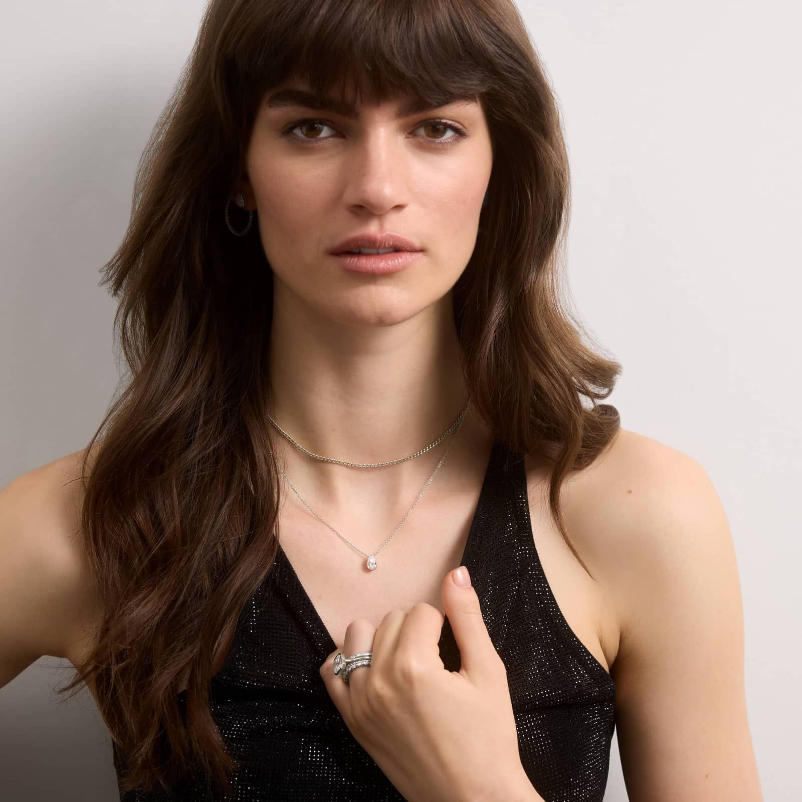 Bezel Solitaire Pendant Necklace With 0.75 CTW Pear Shaped Diamond in 14K White Gold