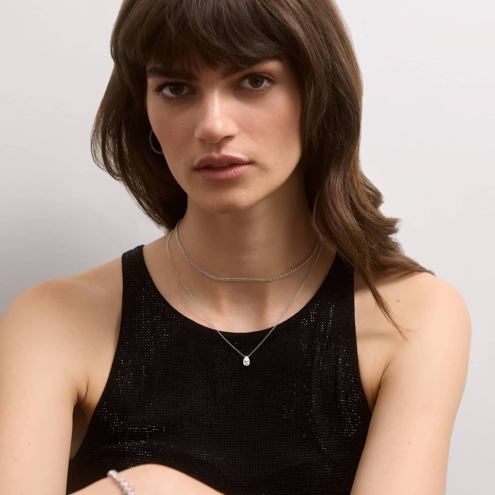 Bezel Solitaire Pendant Necklace With 0.75 CTW Pear Shaped Diamond in 14K White Gold