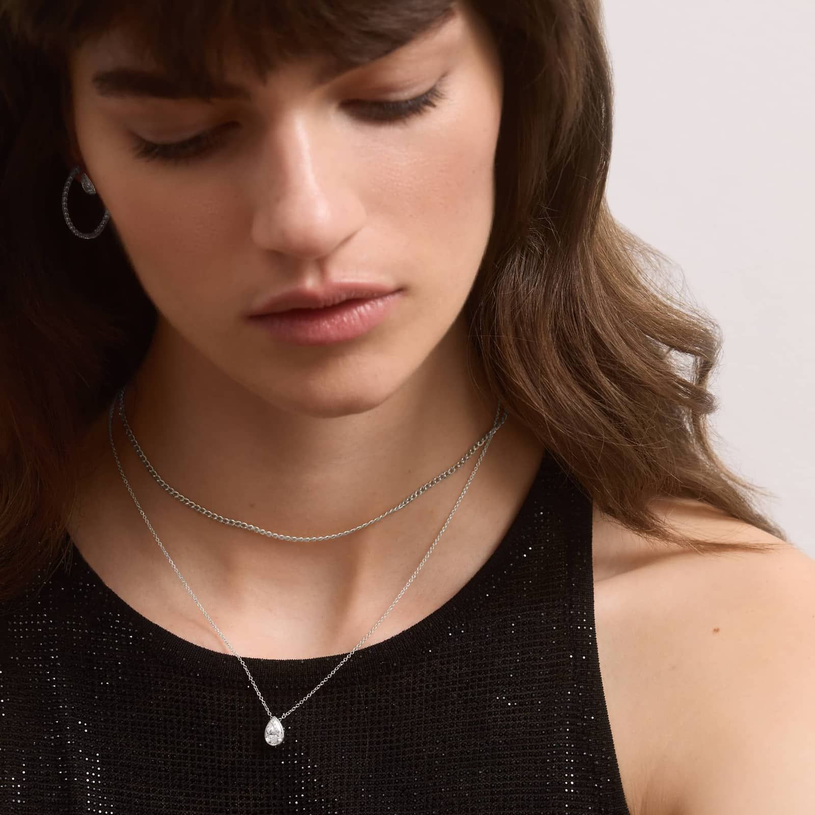 Bezel Solitaire Pendant Necklace With 1 CTW Pear Shaped Diamond in 14K White Gold