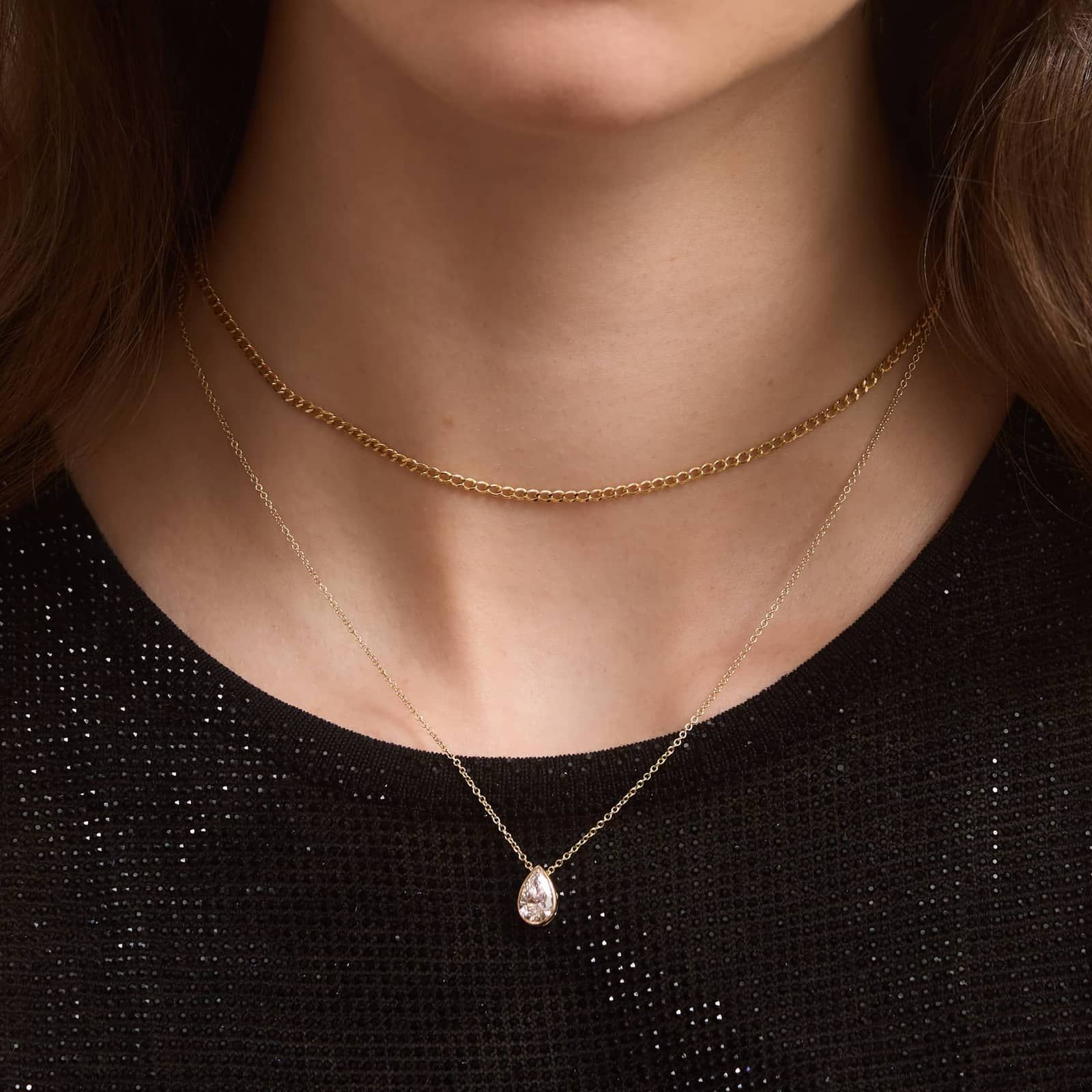Bezel Solitaire Pendant Necklace With 1 CTW Pear Shaped Lab-Grown Diamond in 14K Yellow Gold