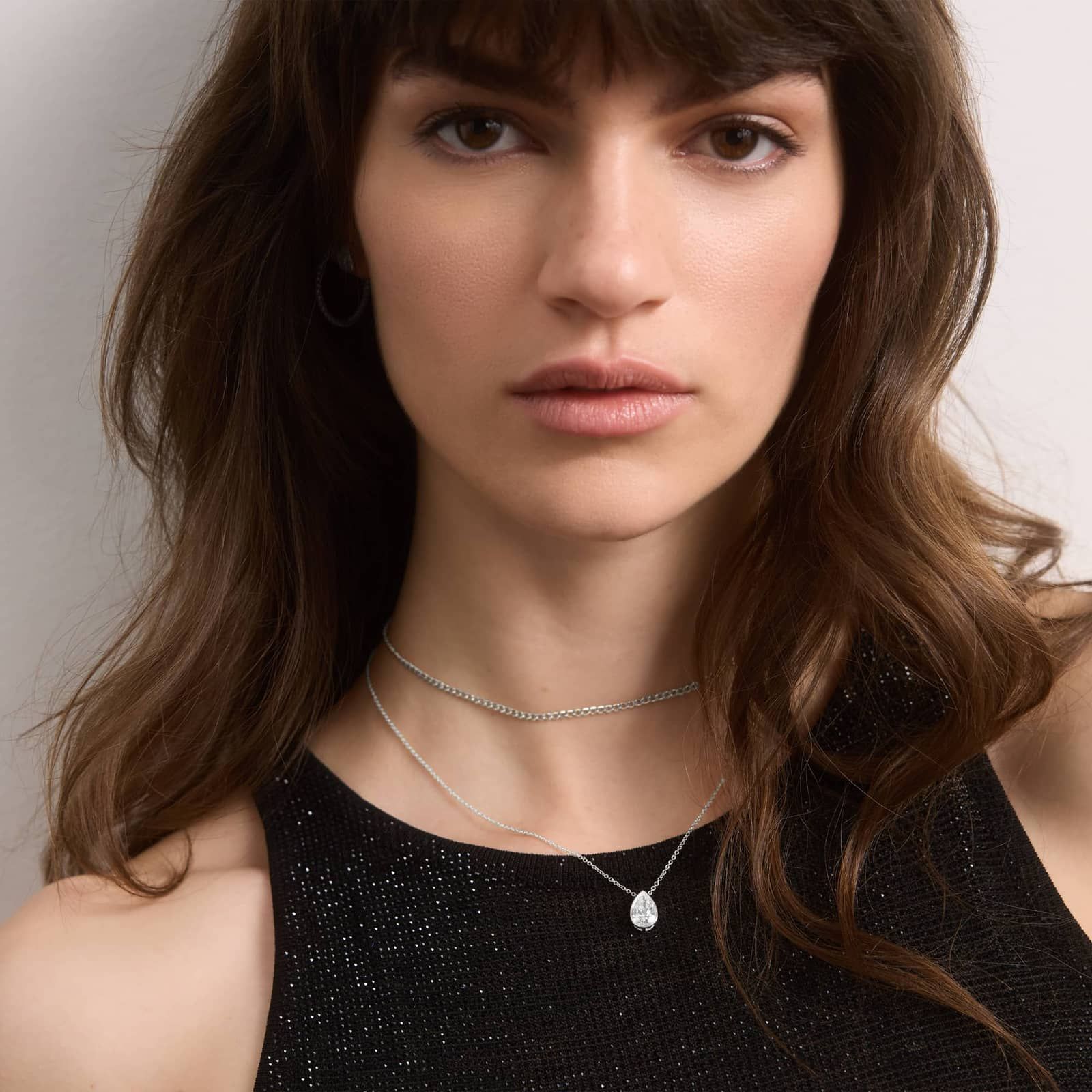 Bezel Solitaire Pendant Necklace With 1.5 CTW Pear Shaped Lab-Grown Diamond in 14K White Gold