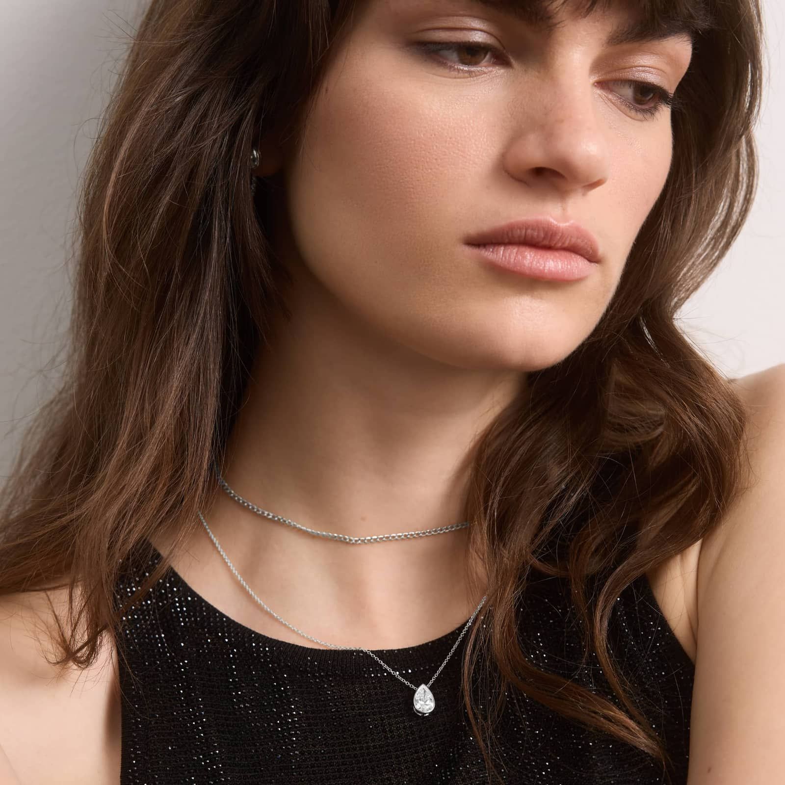 Bezel Solitaire Pendant Necklace With 1.5 CTW Pear Shaped Lab-Grown Diamond in 14K White Gold