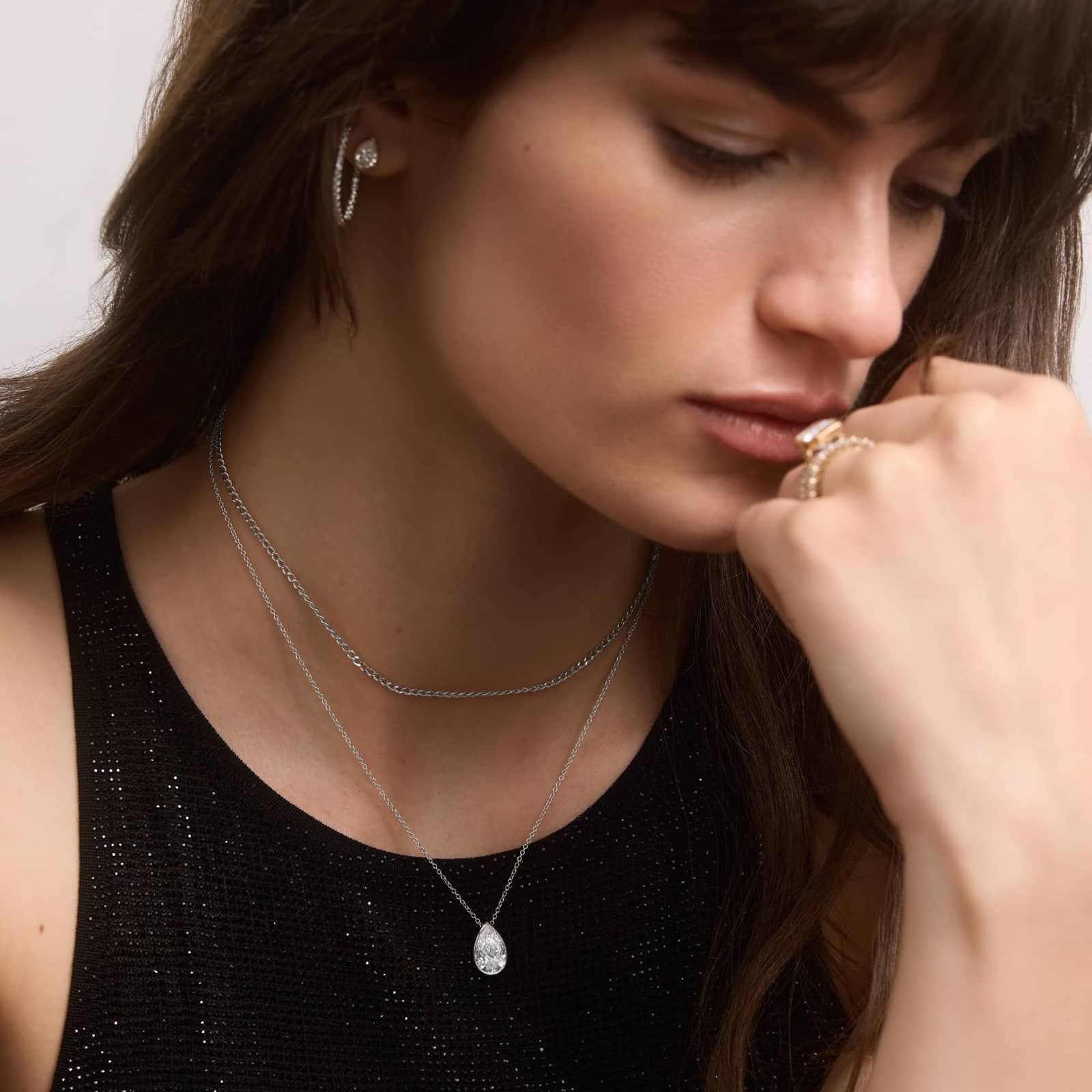 Bezel Solitaire Pendant Necklace With 3 CTW Pear Shaped Lab-Grown Diamond in 14K White Gold