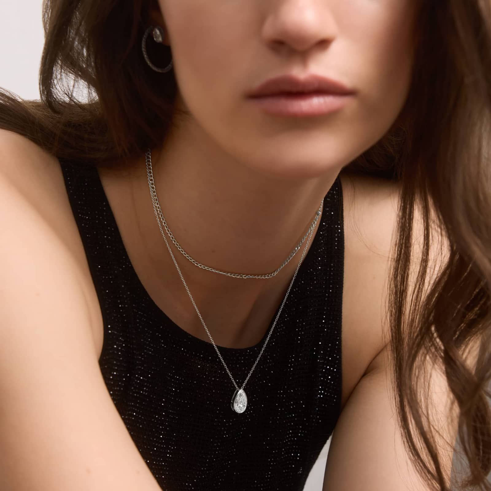 Bezel Solitaire Pendant Necklace With 3 CTW Pear Shaped Lab-Grown Diamond in 14K White Gold