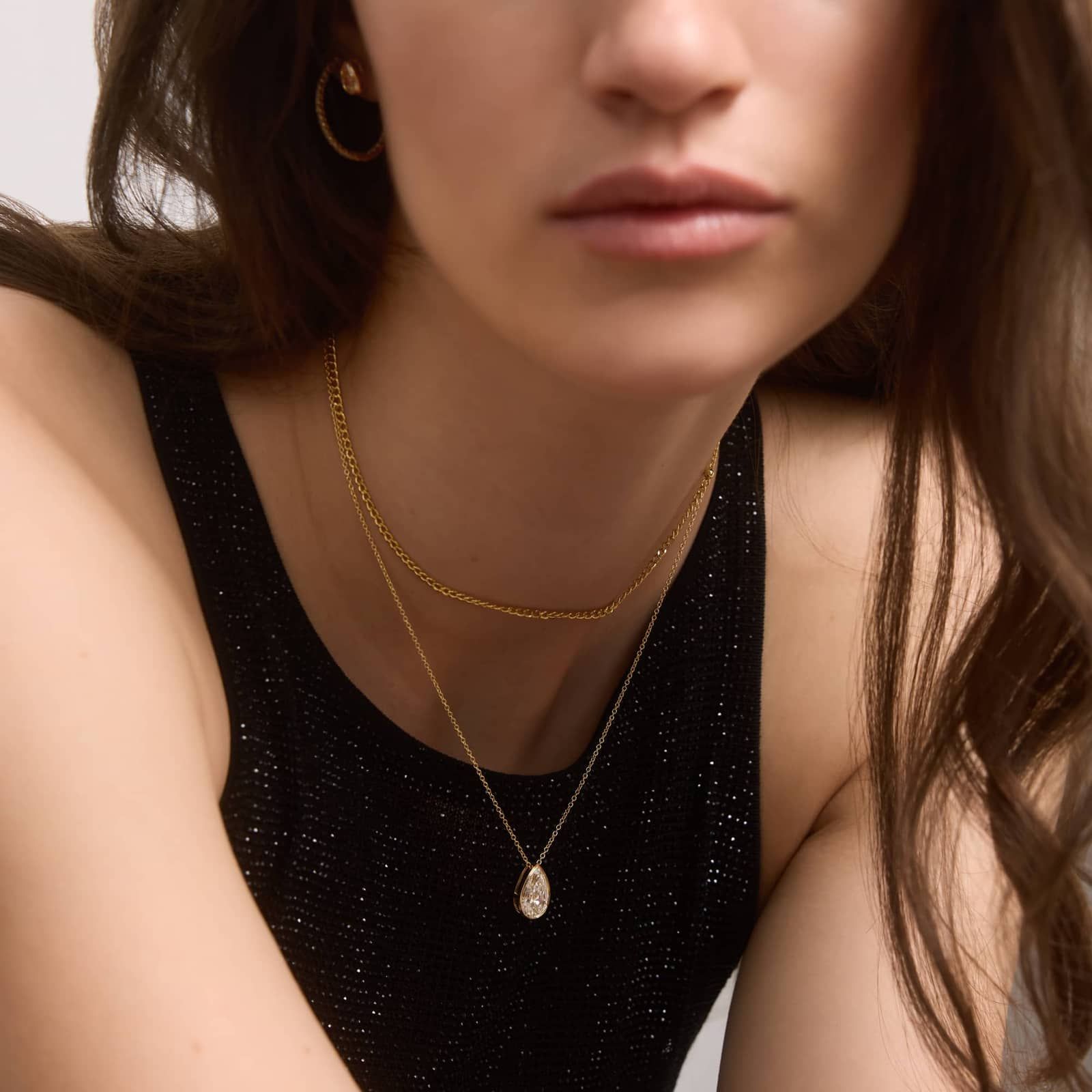 Bezel Solitaire Pendant Necklace With 3 CTW Pear Shaped Lab-Grown Diamond in 14K Yellow Gold