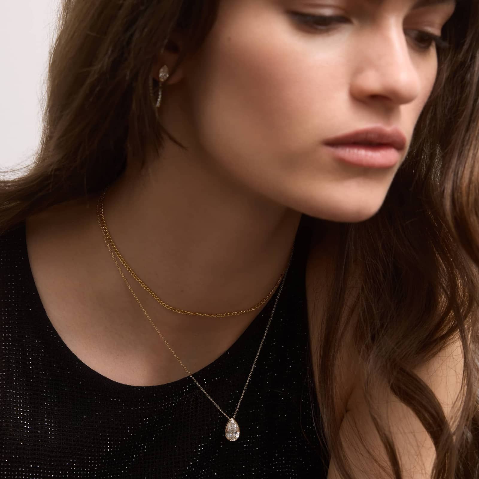 Bezel Solitaire Pendant Necklace With 3 CTW Pear Shaped Lab-Grown Diamond in 14K Yellow Gold