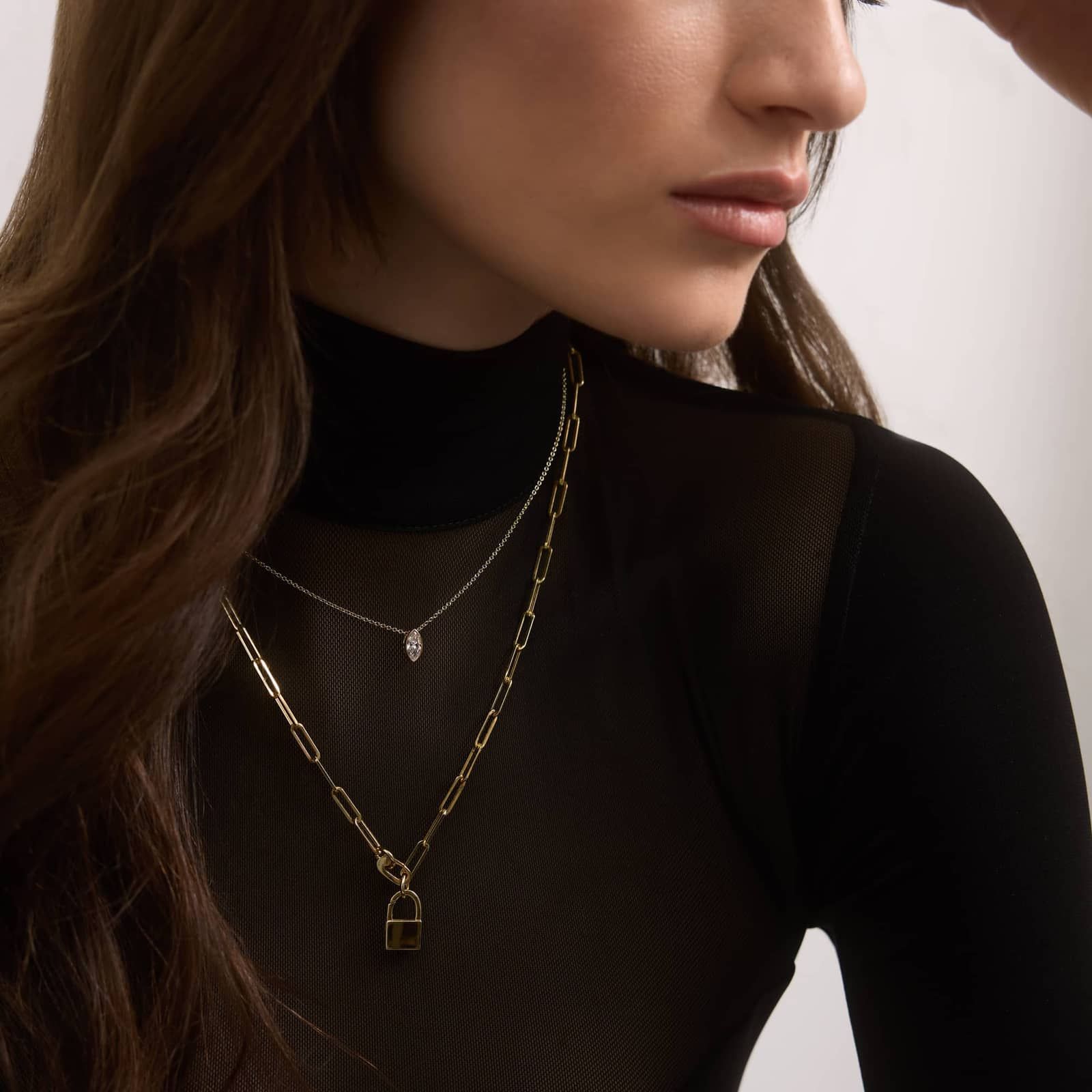 Bezel Solitaire Pendant Necklace With 0.5 CTW Marquise Cut Lab-Grown Diamonds in 14K Yellow Gold