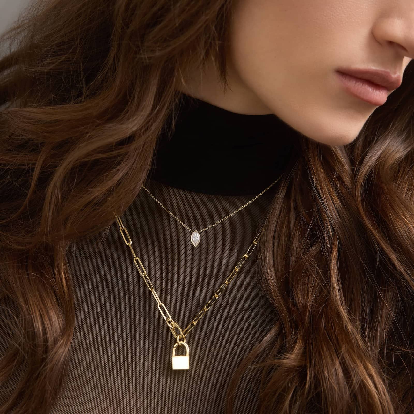 Bezel Solitaire Pendant Necklace With 0.75 CTW Marquise Cut Lab-Grown Diamonds in 14K Yellow Gold