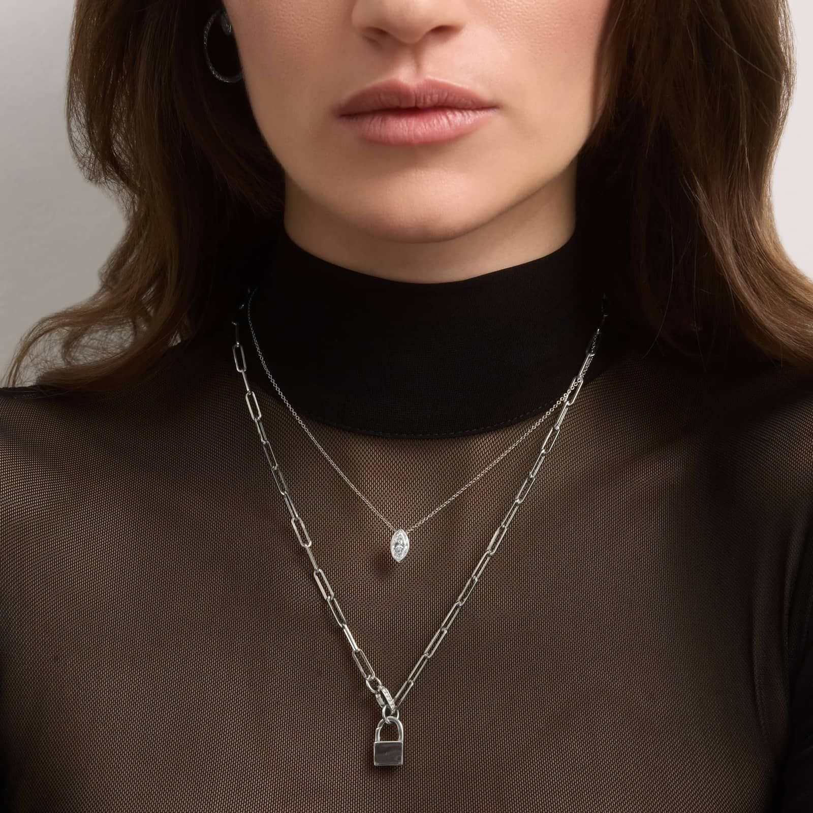 Bezel Solitaire Pendant Necklace With 1 CTW Marquise Cut Lab-Grown Diamonds in 14K White Gold