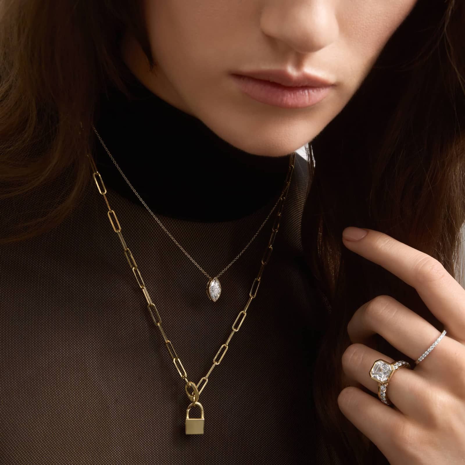 Bezel Solitaire Pendant Necklace With 1.5 CTW Marquise Cut Lab-Grown Diamonds in 14K Yellow Gold