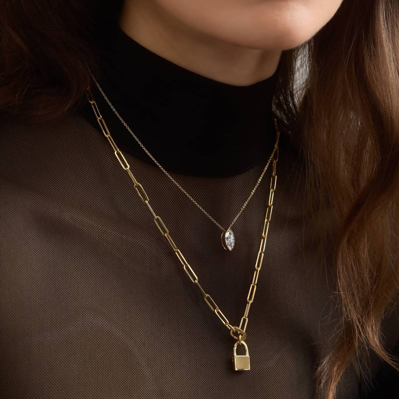 Bezel Solitaire Pendant Necklace With 1.5 CTW Marquise Cut Lab-Grown Diamonds in 14K Yellow Gold