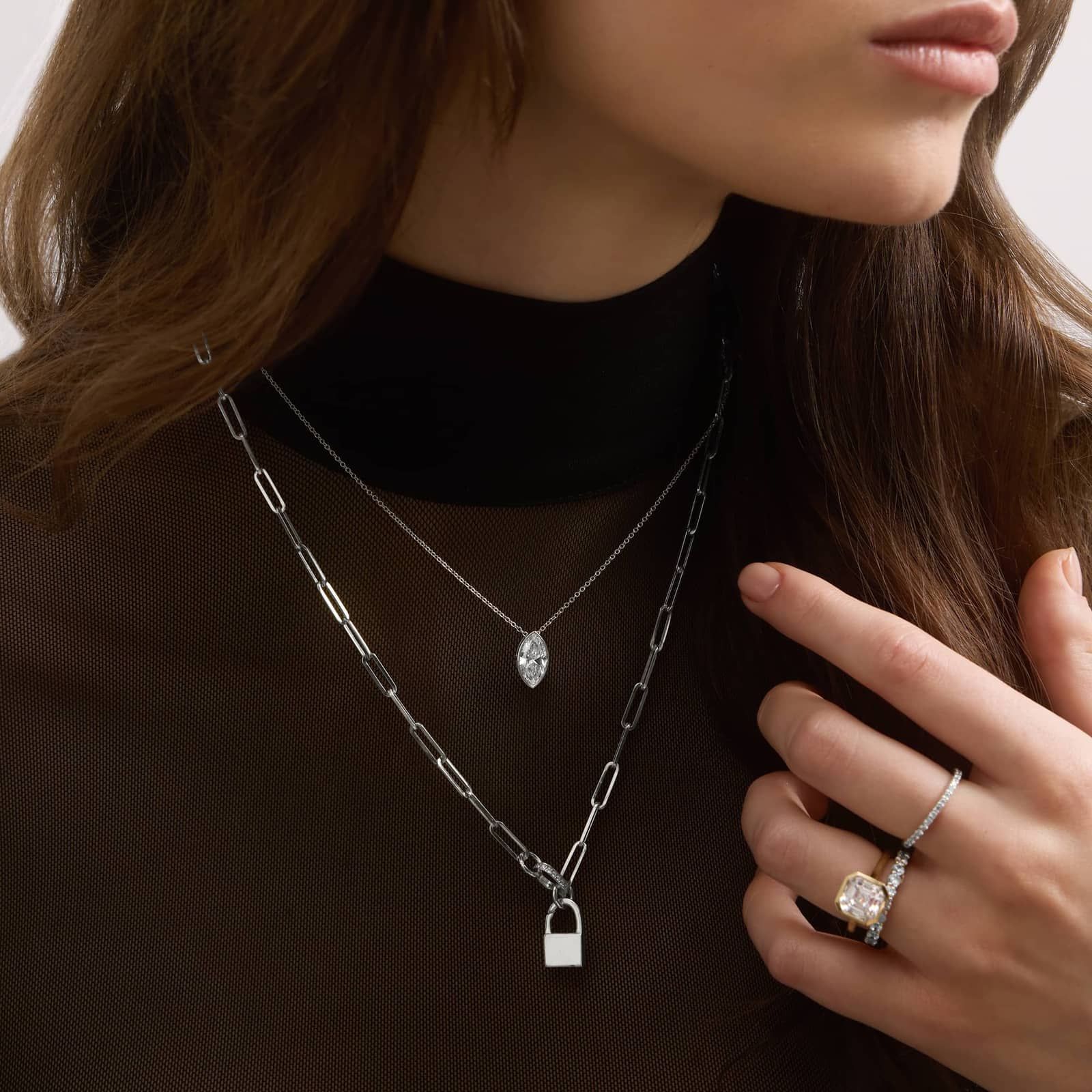 Bezel Solitaire Pendant Necklace With 2 CTW Marquise Cut Lab-Grown Diamonds in 14K White Gold