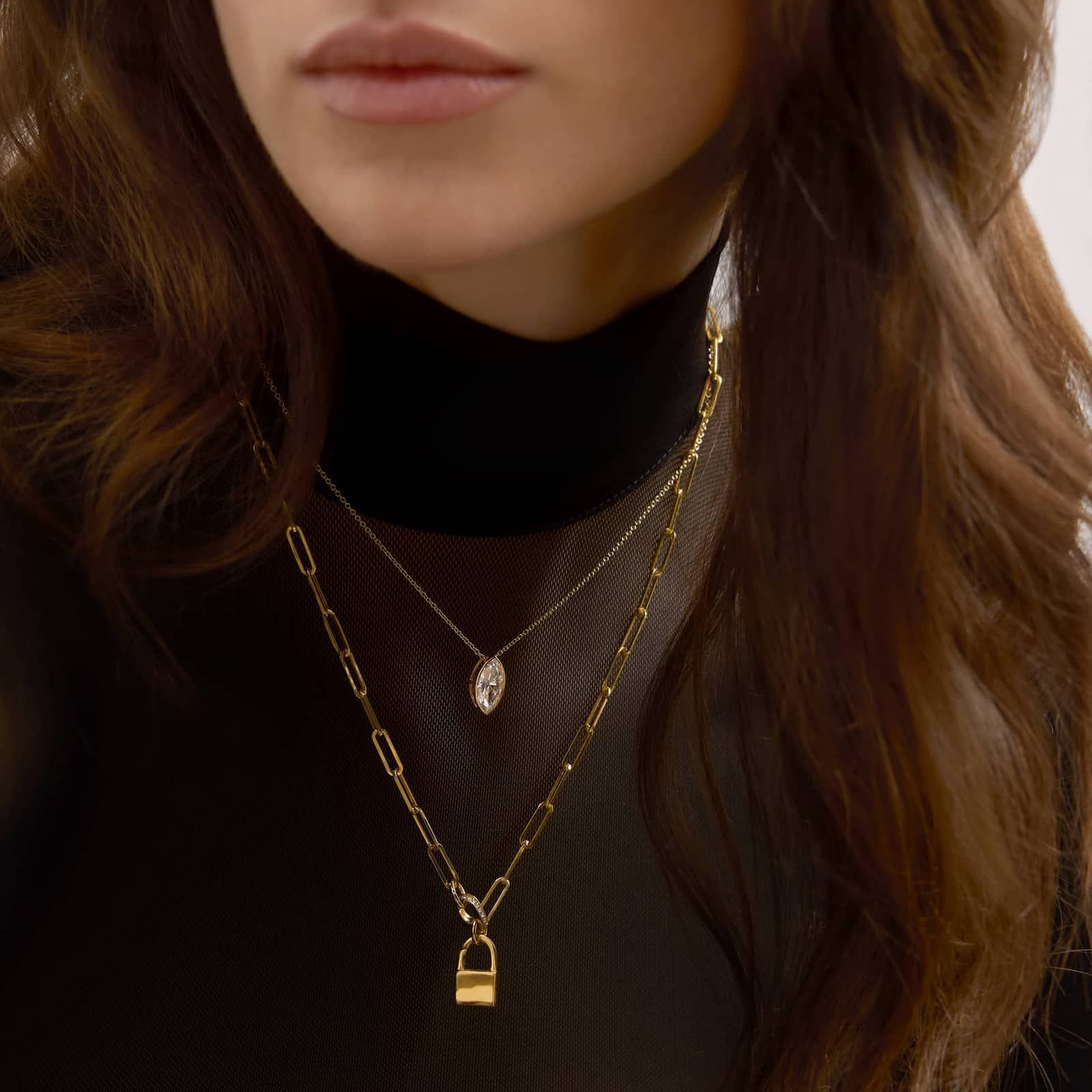 Bezel Solitaire Pendant Necklace With 2 CTW Marquise Cut Lab-Grown Diamonds in 14K Yellow Gold