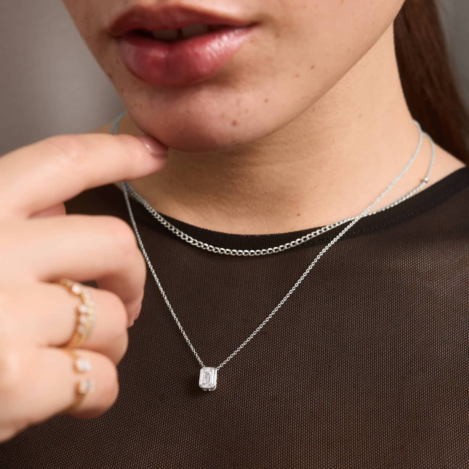 Bezel Solitaire Pendant Necklace With 1 CTW Emerald Cut Lab-Grown Diamond in 14K White Gold