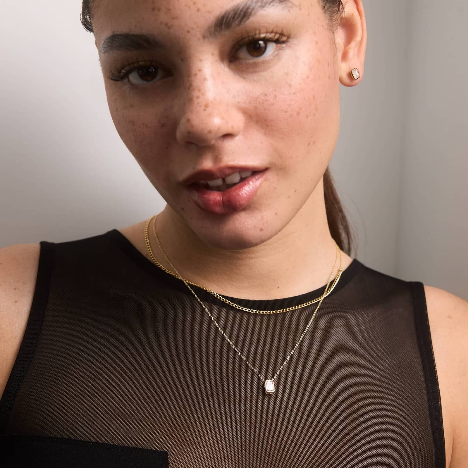 Bezel Solitaire Pendant Necklace With 1 CTW Emerald Cut Lab-Grown Diamond in 14K Yellow Gold