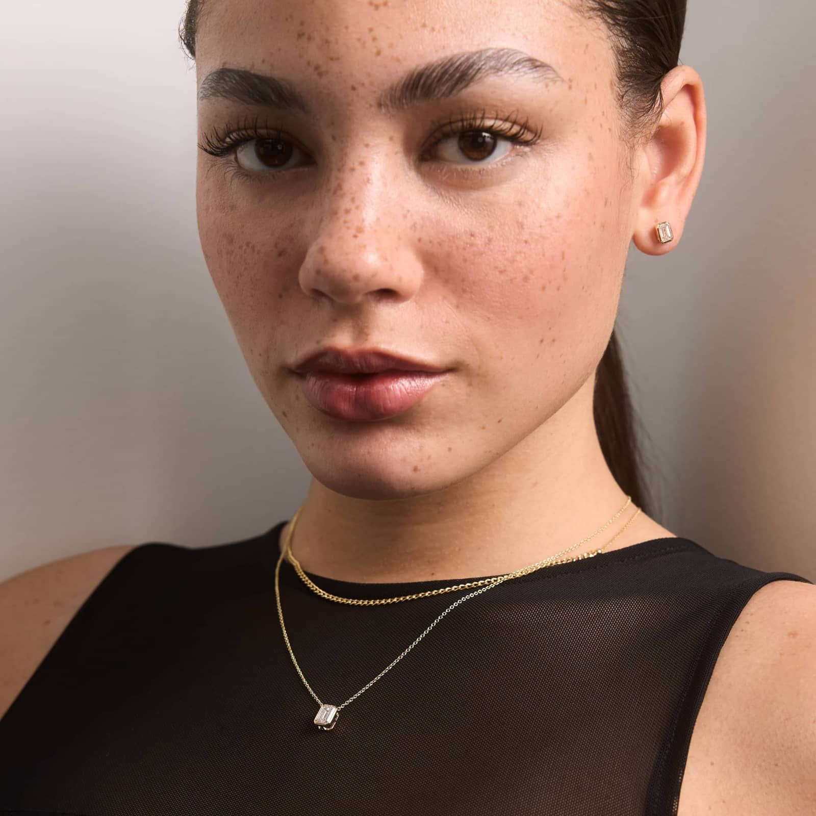 Bezel Solitaire Pendant Necklace With 1 CTW Emerald Cut Lab-Grown Diamond in 14K Yellow Gold