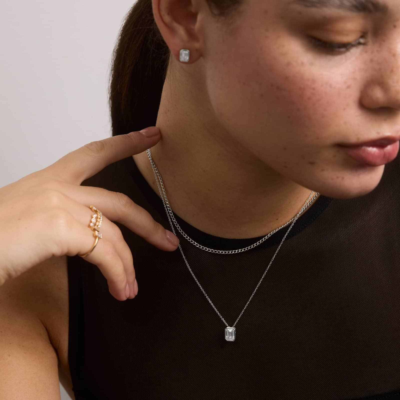 Bezel Solitaire Pendant Necklace With 1.5 CTW Emerald Cut Lab-Grown Diamond in 14K White Gold